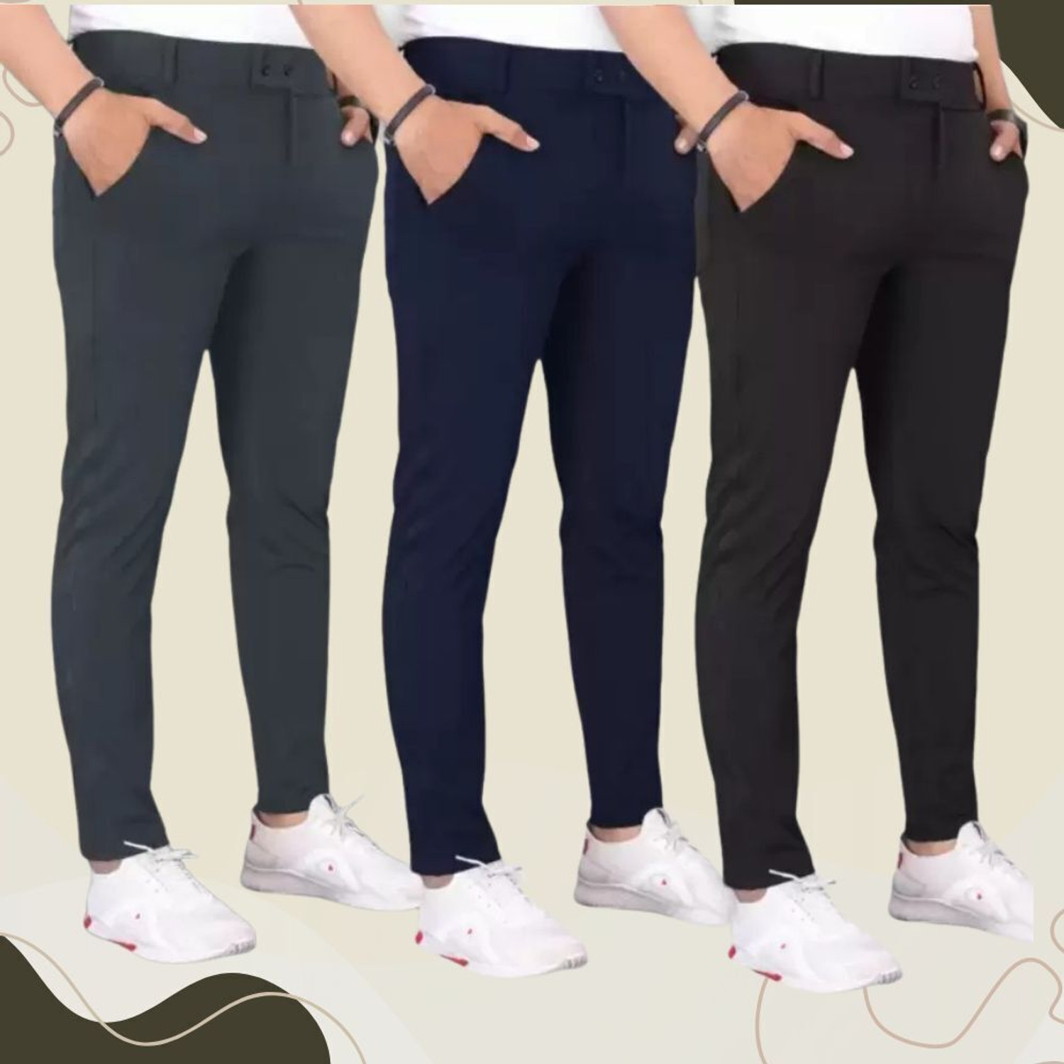 Image of Roadster Men Relaxed Multicolor Cotton Blend Trousers