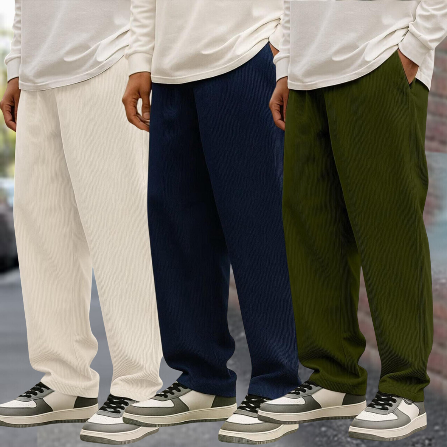 Image of PARX Men Slim Fit Beige Cotton Blend Trousers