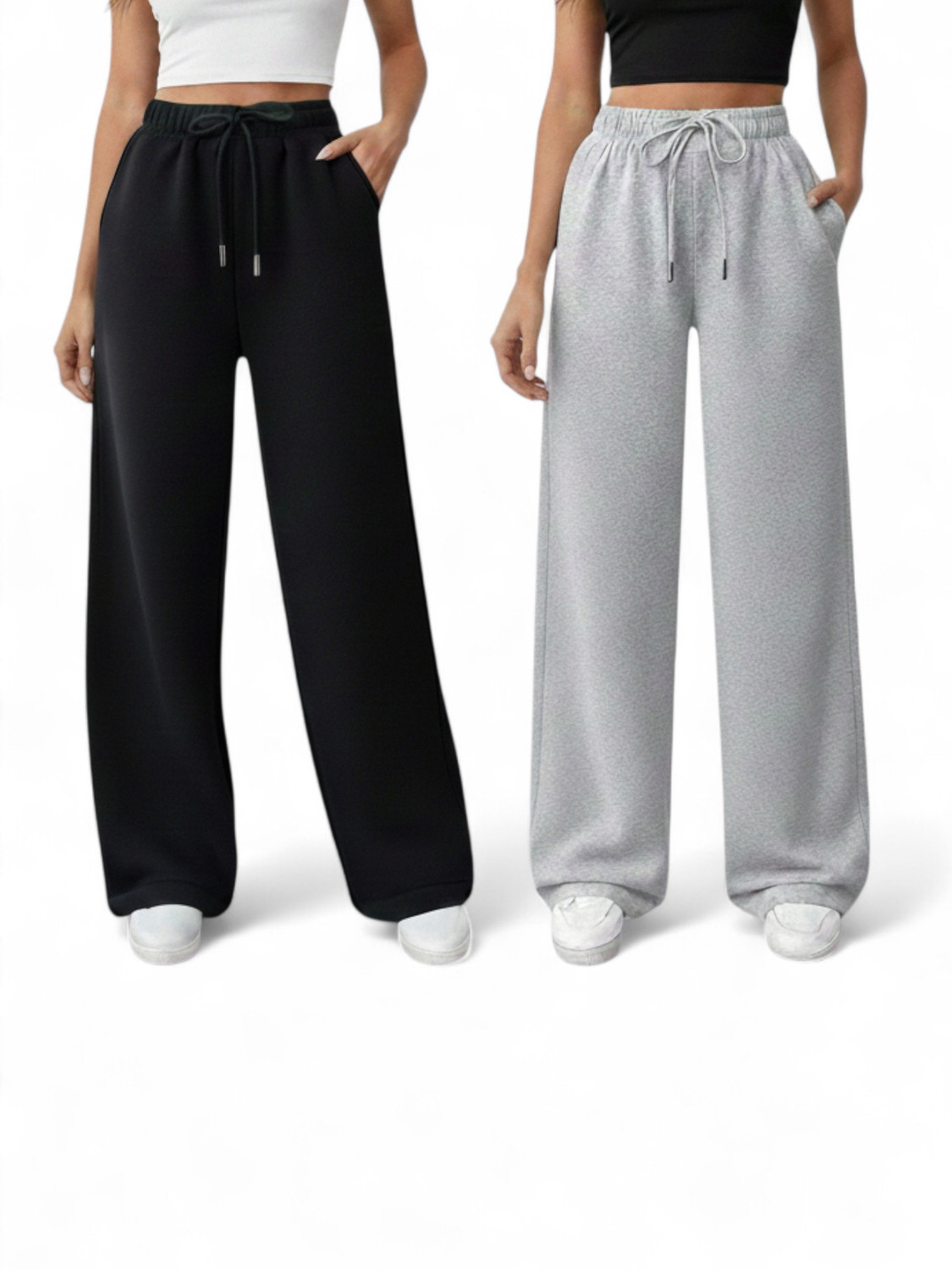 Image of Roadster Pack of 2 Women Relaxed Multicolor Cotton Blend Trousers