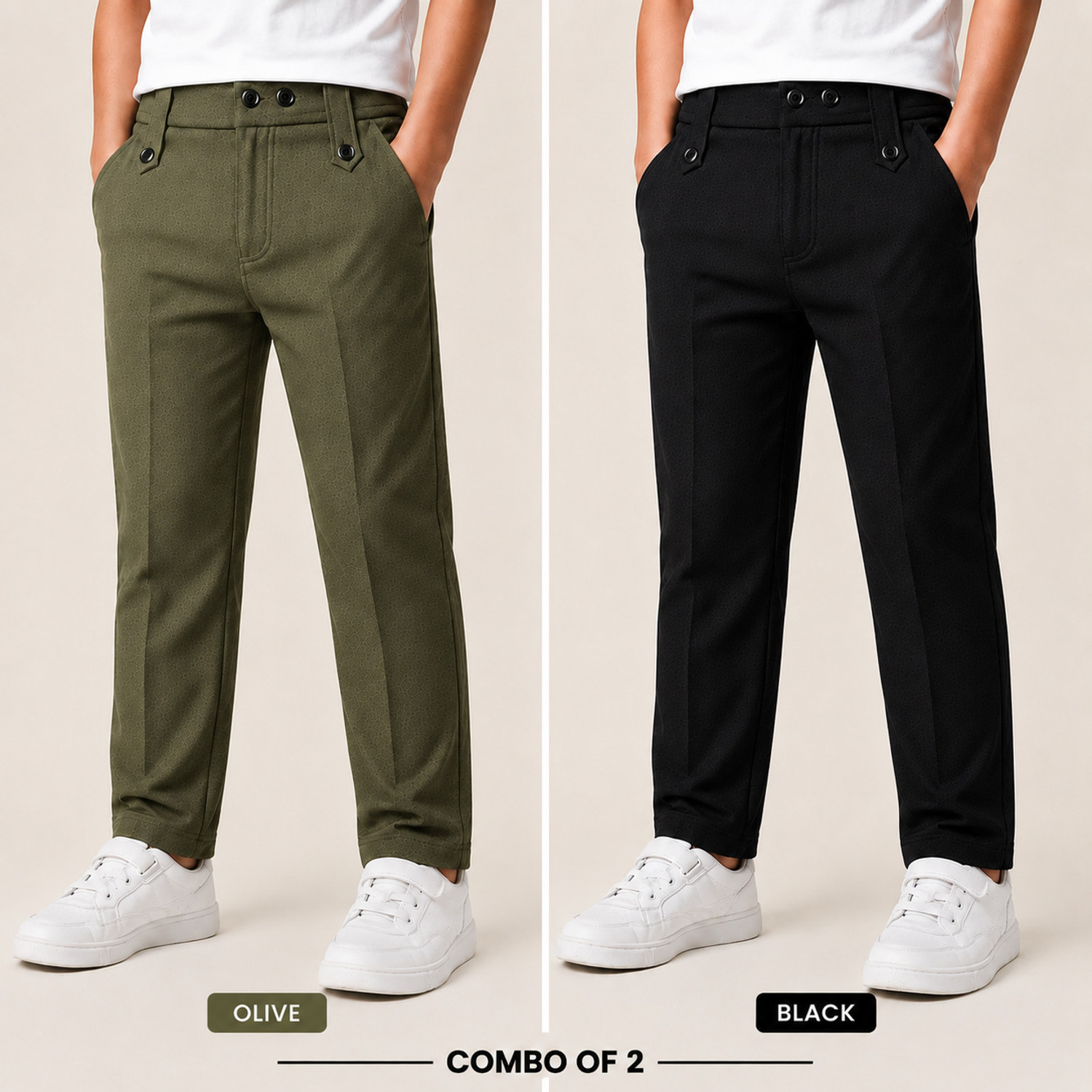 Image of boldcloth Pack of 3 Boys Slim Fit, Relaxed Grey Cotton Blend Trousers