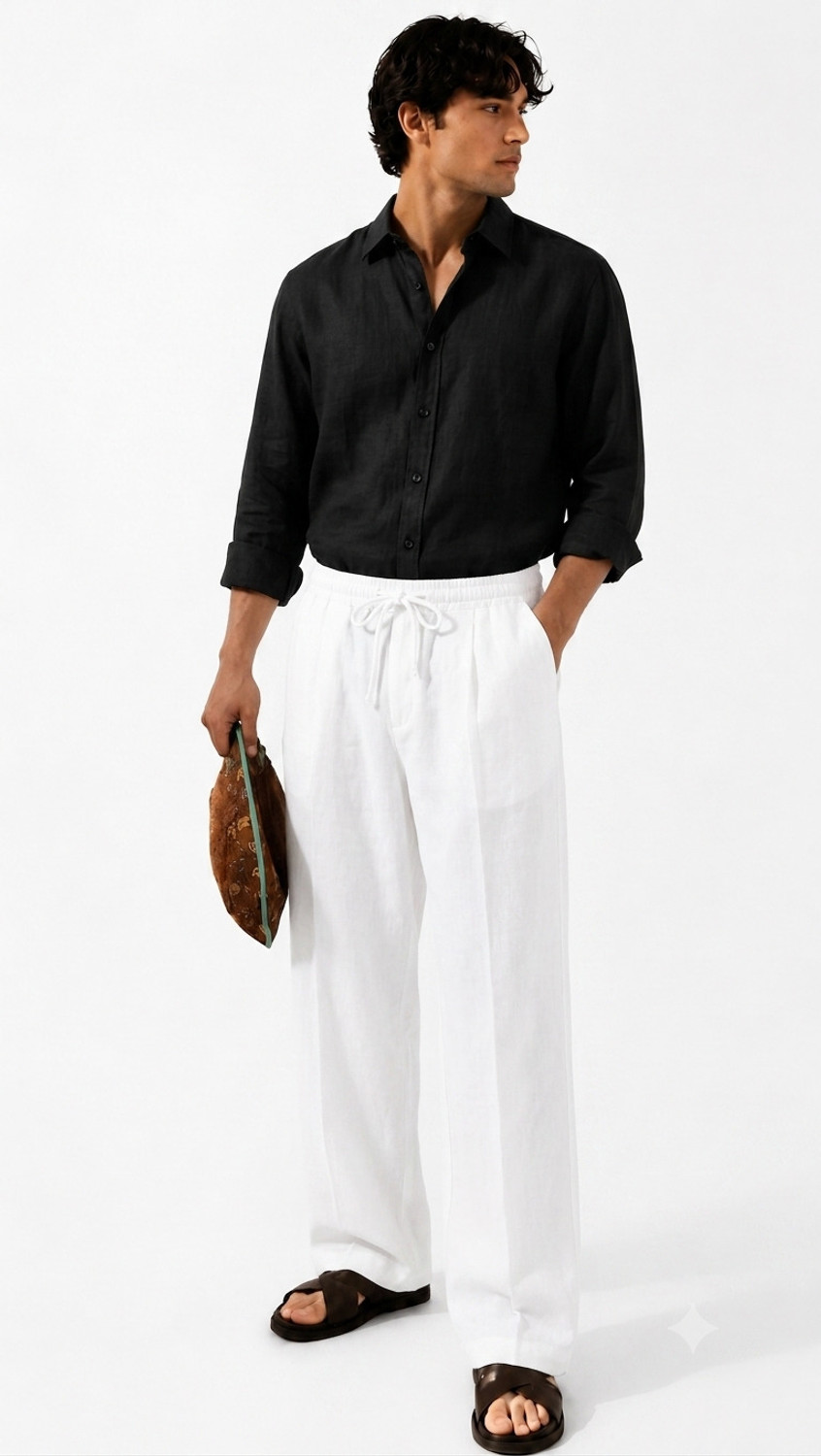 Image of AKTHREADSS Men Relaxed White Cotton Blend Trousers