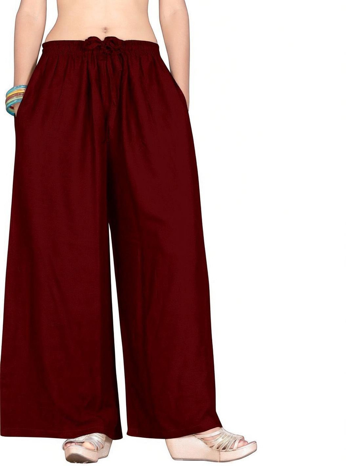 Image of shakshi Women Flared Blue Cotton Blend Trousers