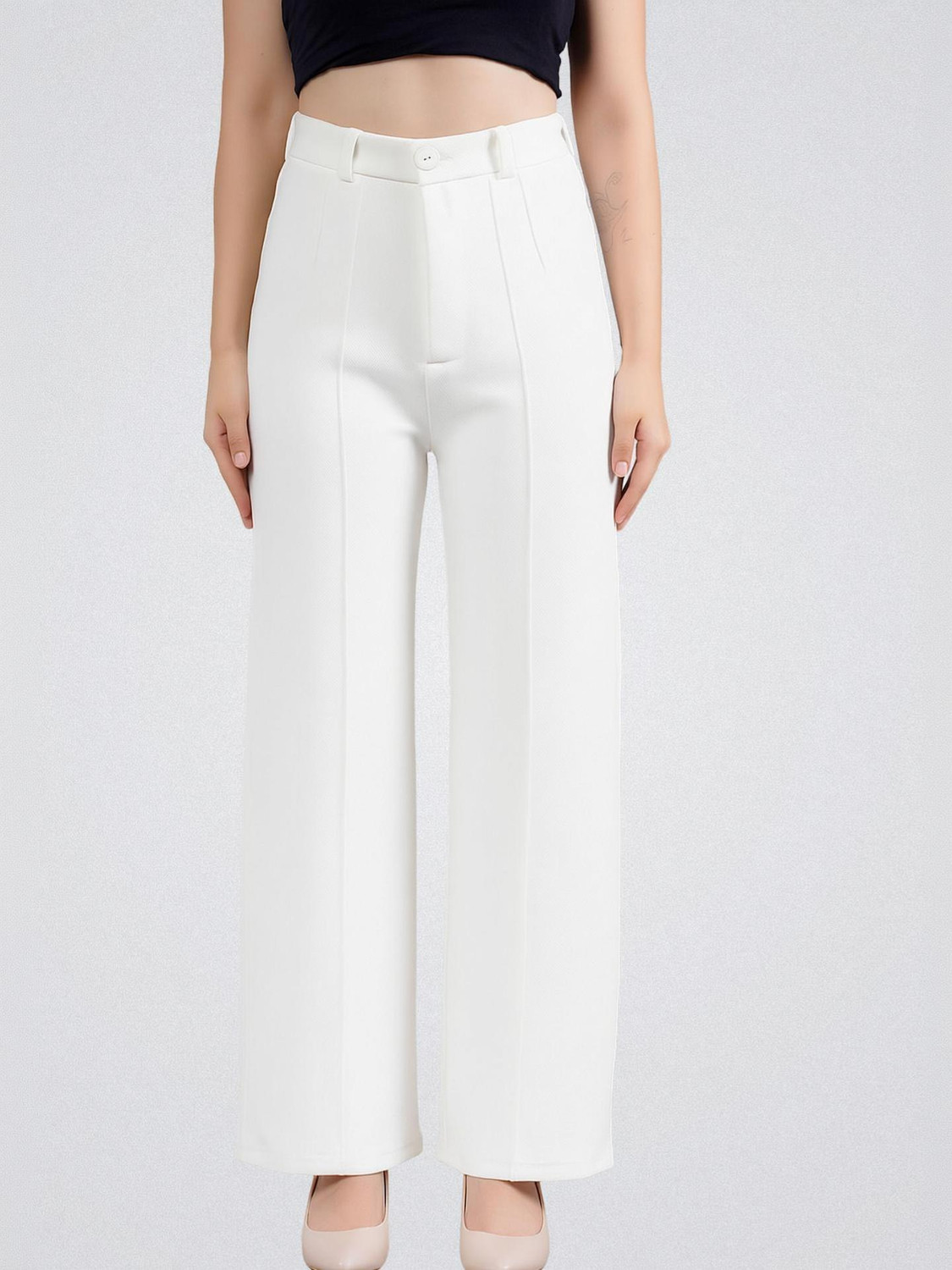 Image of KOTTY Women Straight Fit Beige Viscose Rayon Trousers