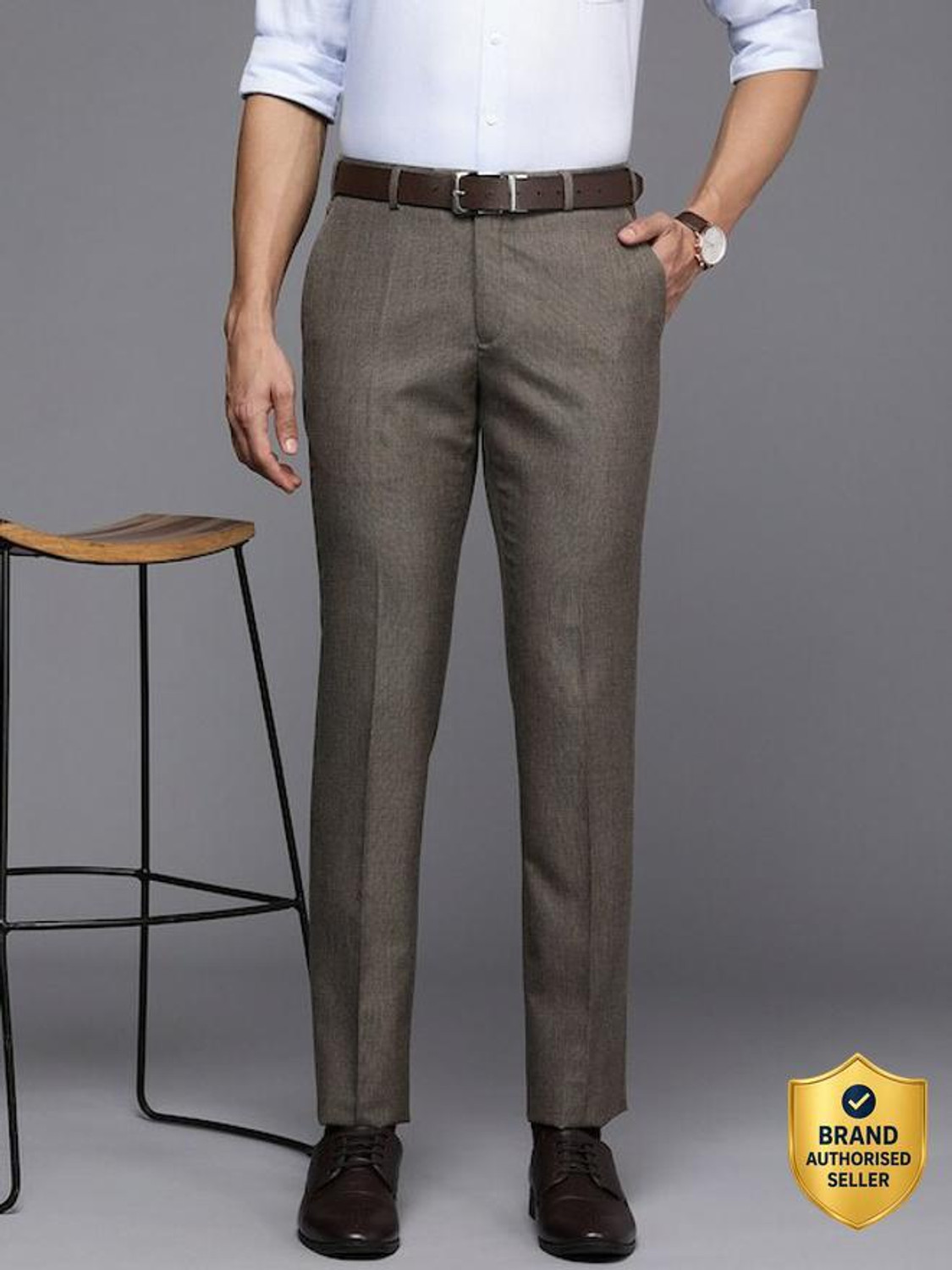Image of Raymond Men Slim Fit Brown Viscose Rayon Trousers