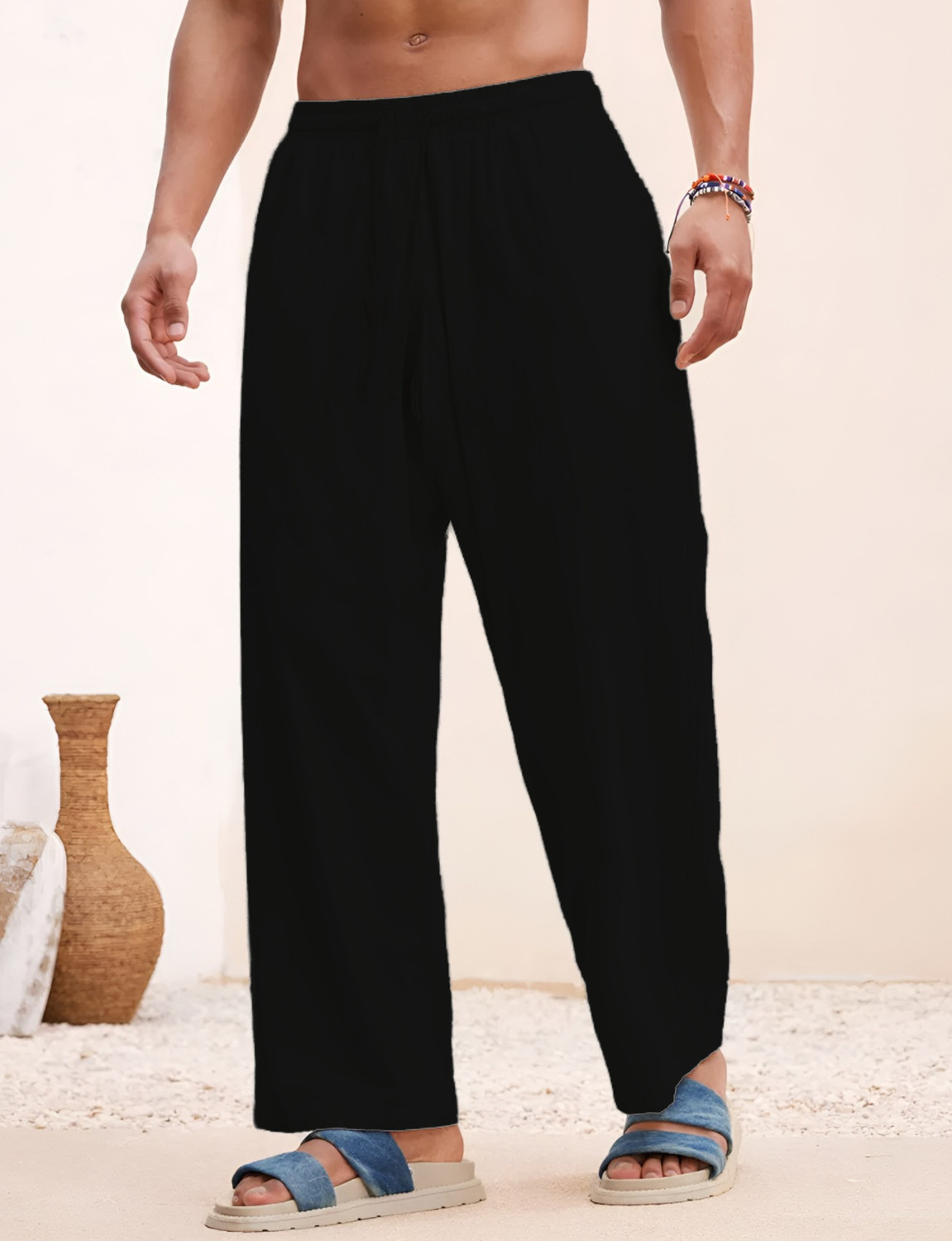 METRONAUT Comfort Fit Men Black Pure Linen Trousers - Image 1