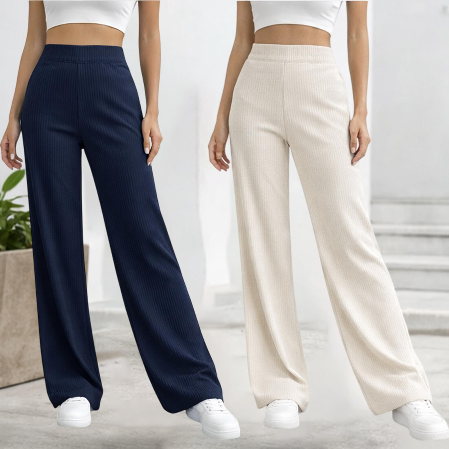 Image of Roadster Pack of 2 Women Relaxed Multicolor Cotton Blend Trousers