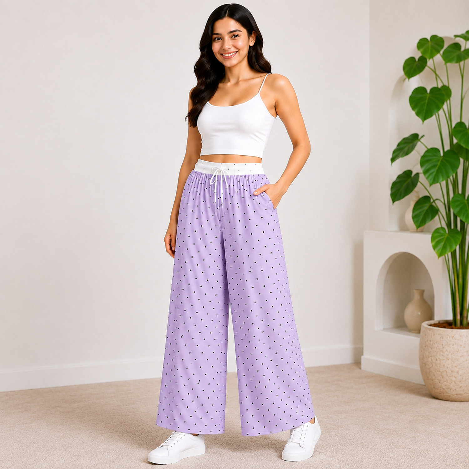 Image of haniya fashion Women Flared Purple Polyester Trousers