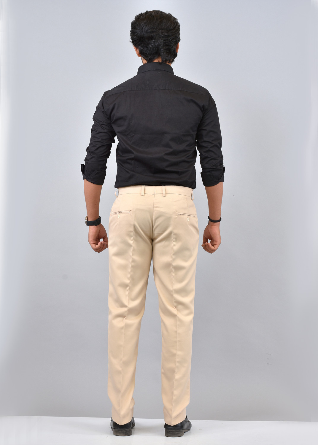 Image of Hoomu Men Regular Fit Beige Cotton Blend Trousers
