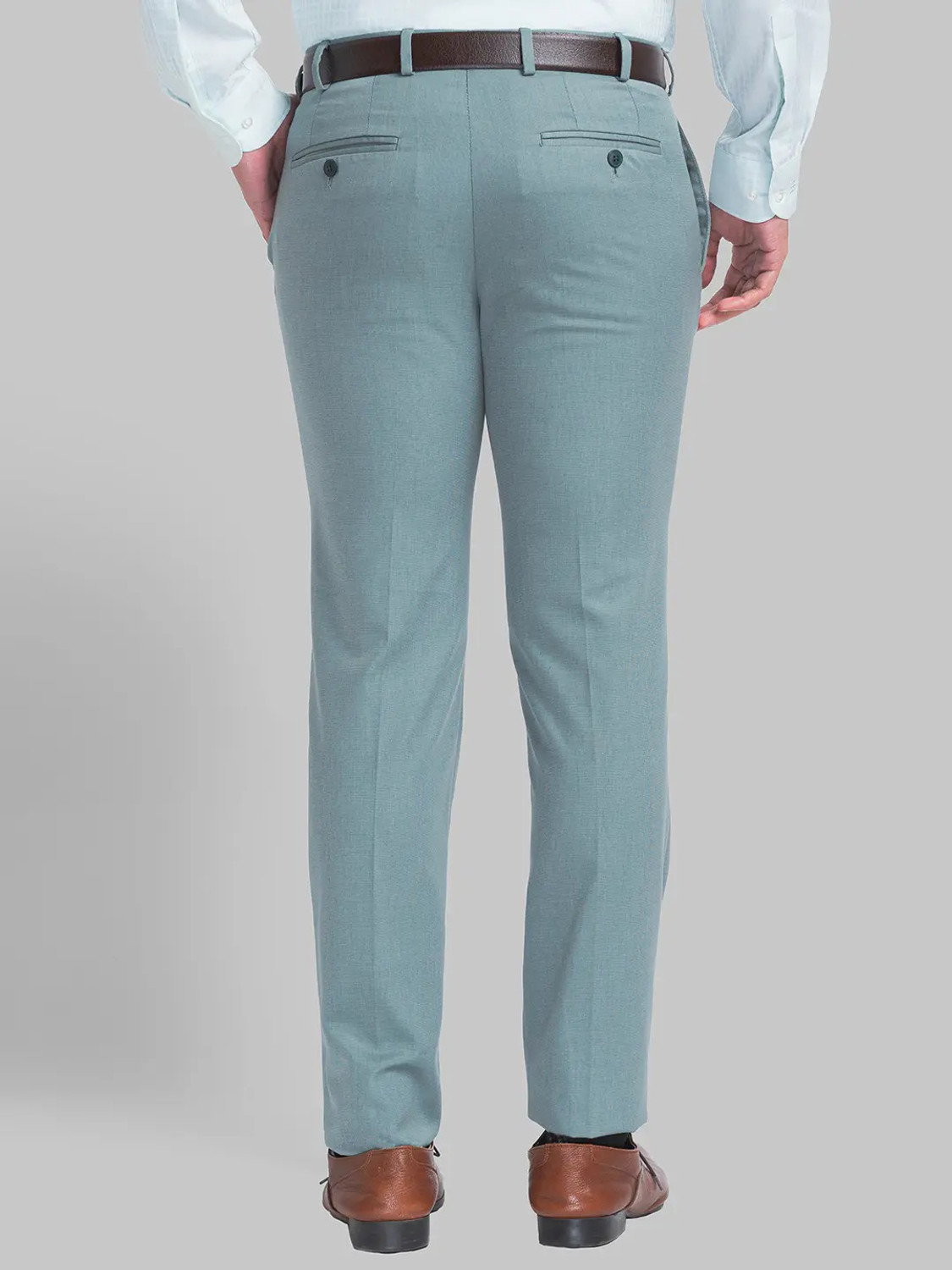 Image of Raymond Men Slim Fit Green Viscose Rayon Trousers