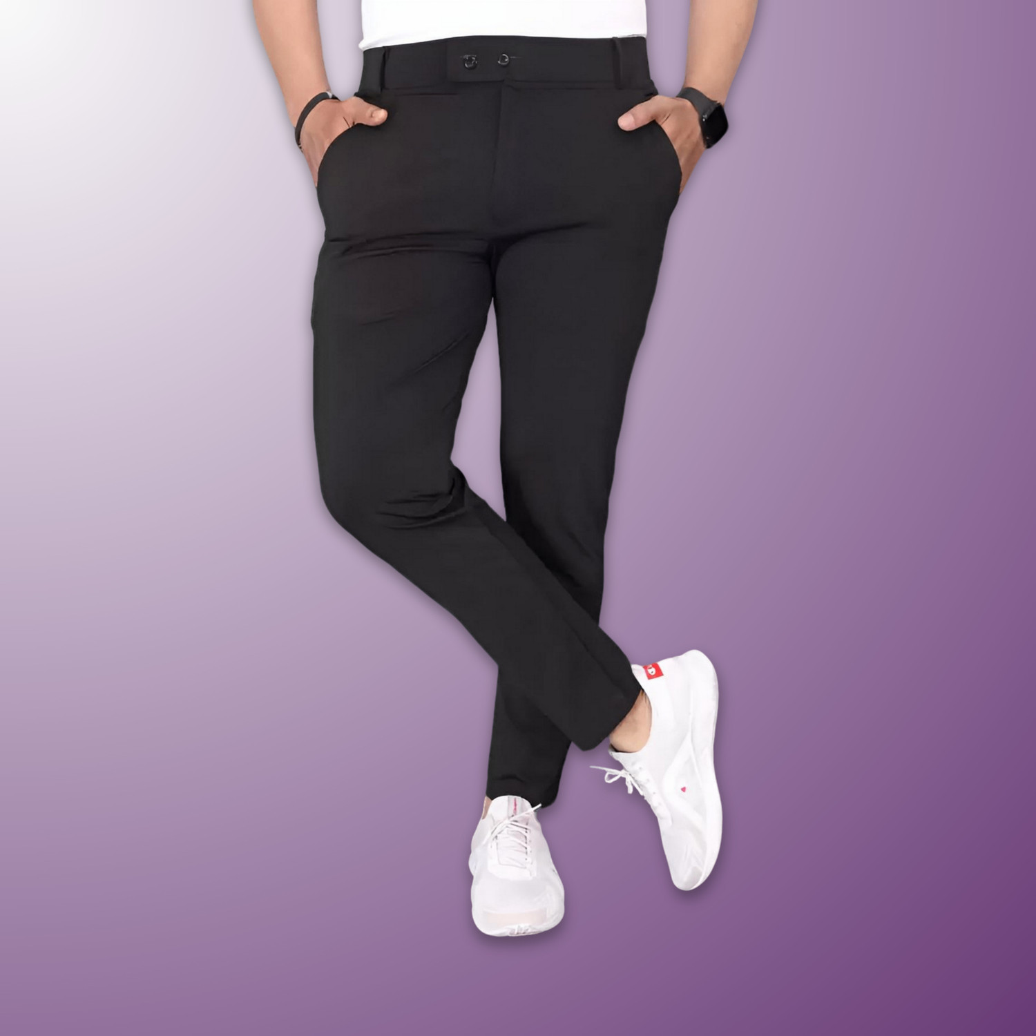 Image of lapataclub Men Relaxed Grey Lycra Blend Trousers
