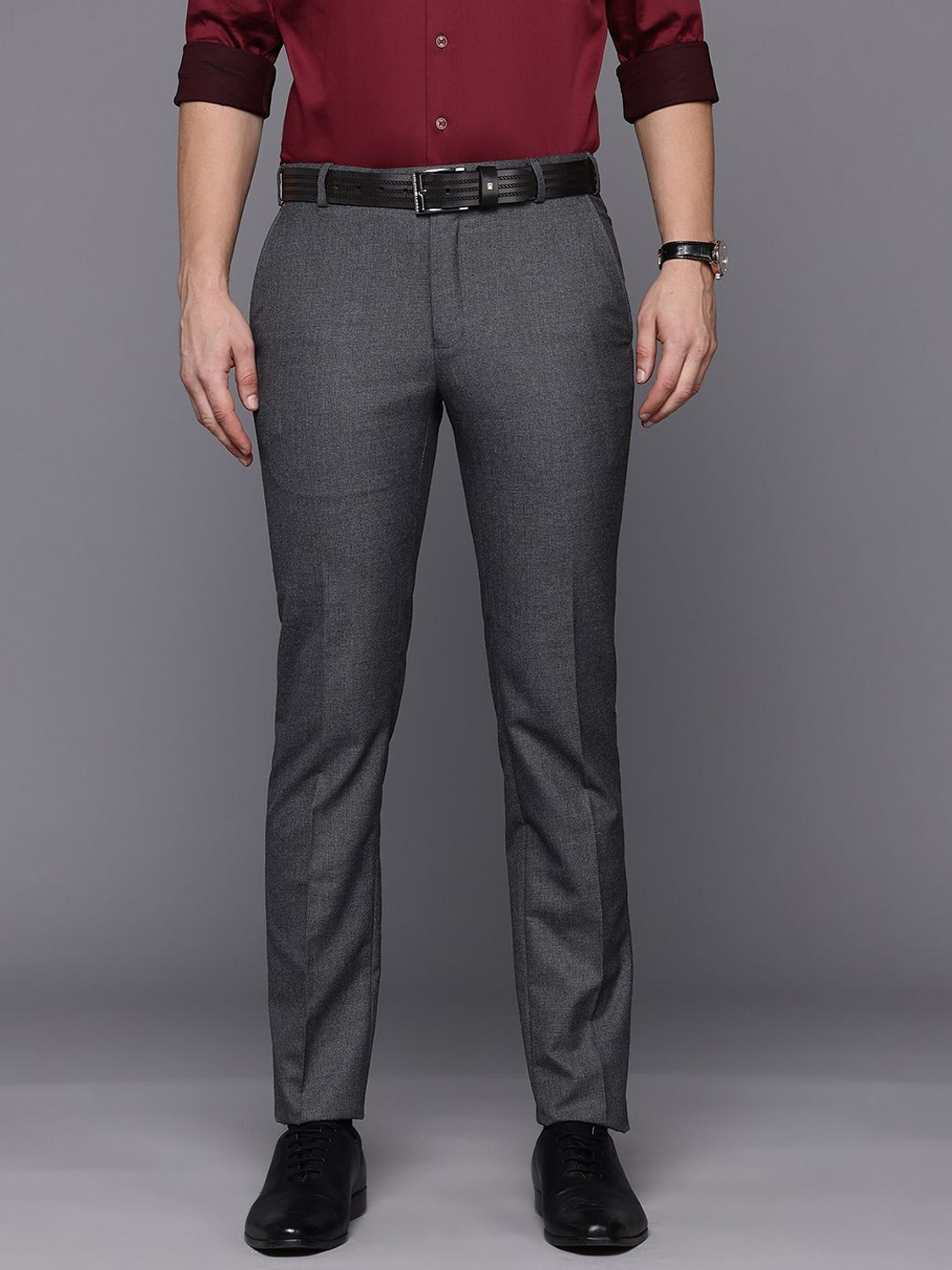 Image of PARK AVENUE Men Regular Fit Grey Polyester Trousers