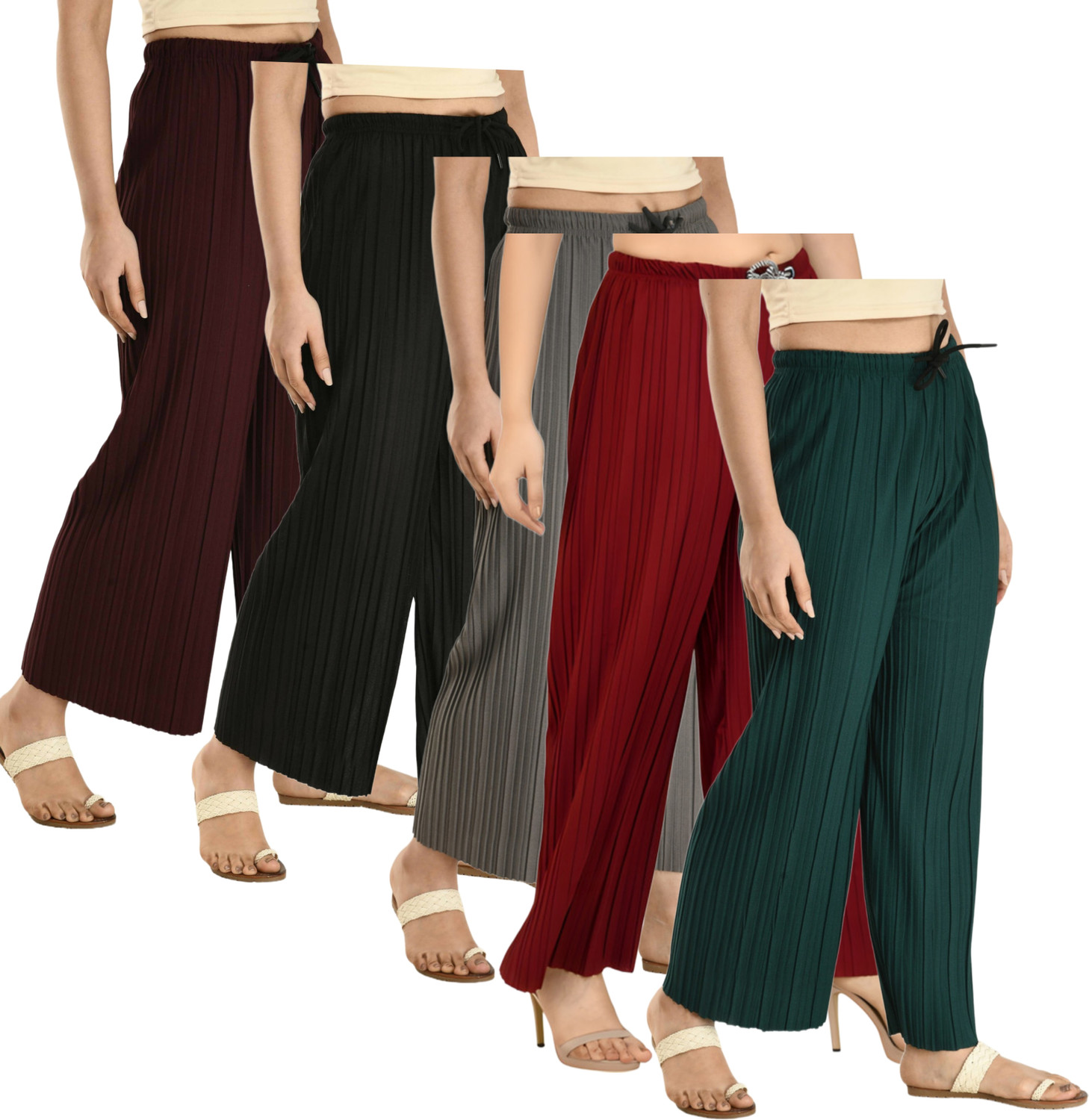 Image of Silver Creation Pack of 5 Women Relaxed Multicolor Lycra Blend Trousers