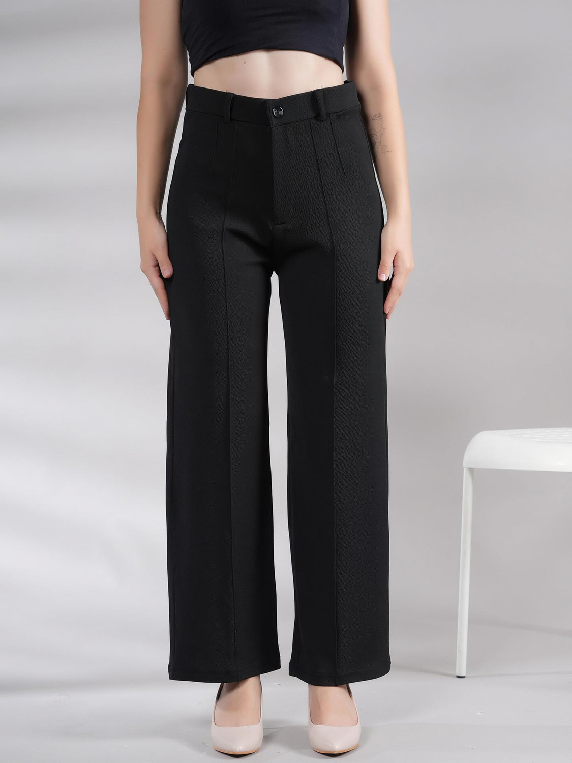 Image of KOTTY Women Straight Fit Beige Viscose Rayon Trousers
