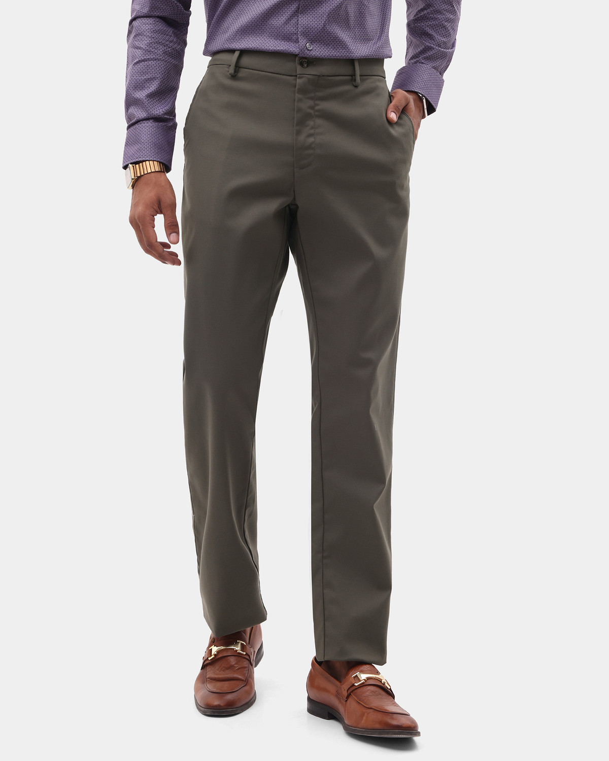 Image of U.S. POLO ASSN. Men Regular Fit Grey Cotton Blend Trousers
