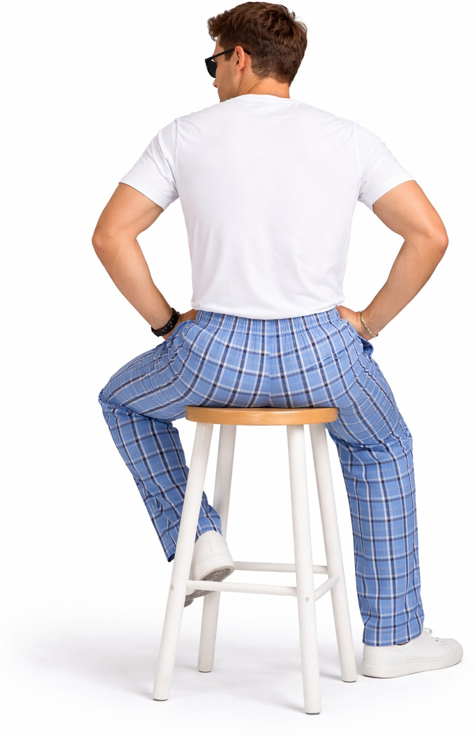 Image of Shamzah Men Regular Fit Light Blue Polycotton Trousers