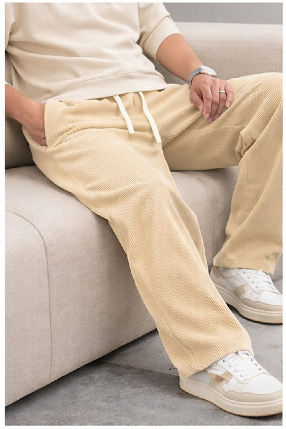 Image of Roadster Men Relaxed Multicolor Cotton Blend Trousers