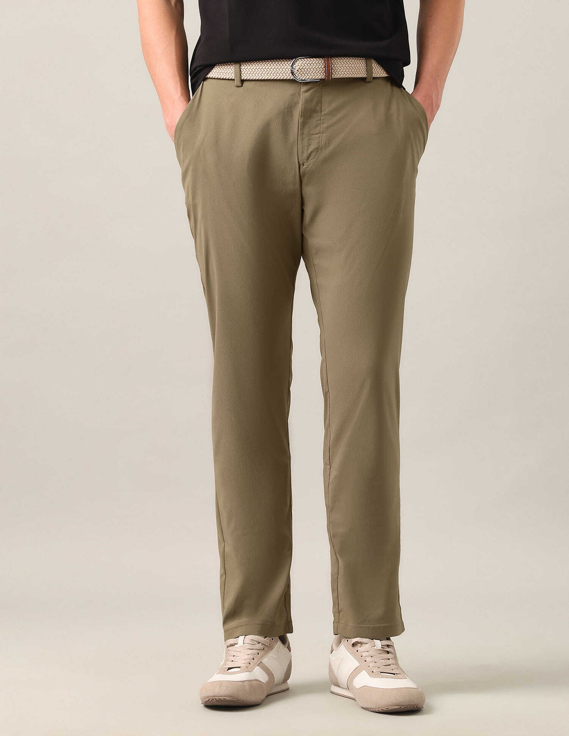 Image of U.S. POLO ASSN. Men Slim Fit Grey Cotton Blend Trousers