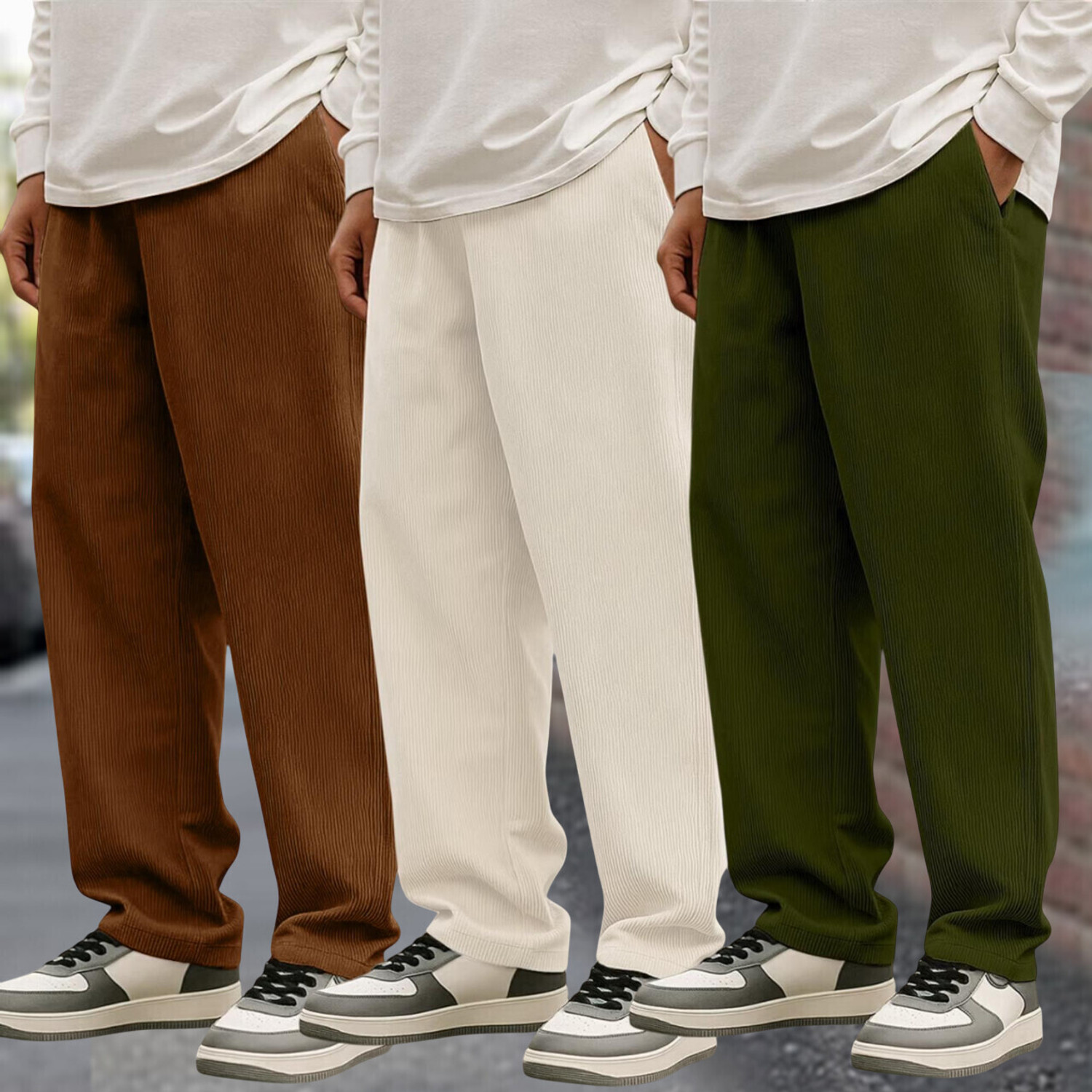 Image of VELVET ROOTS Men Loose Fit White Cotton Blend Trousers