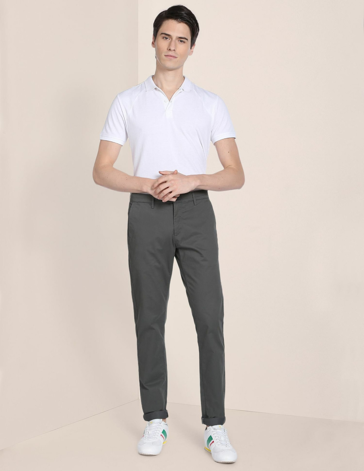 Image of U.S. POLO ASSN. Men Regular Fit Grey Cotton Blend Trousers