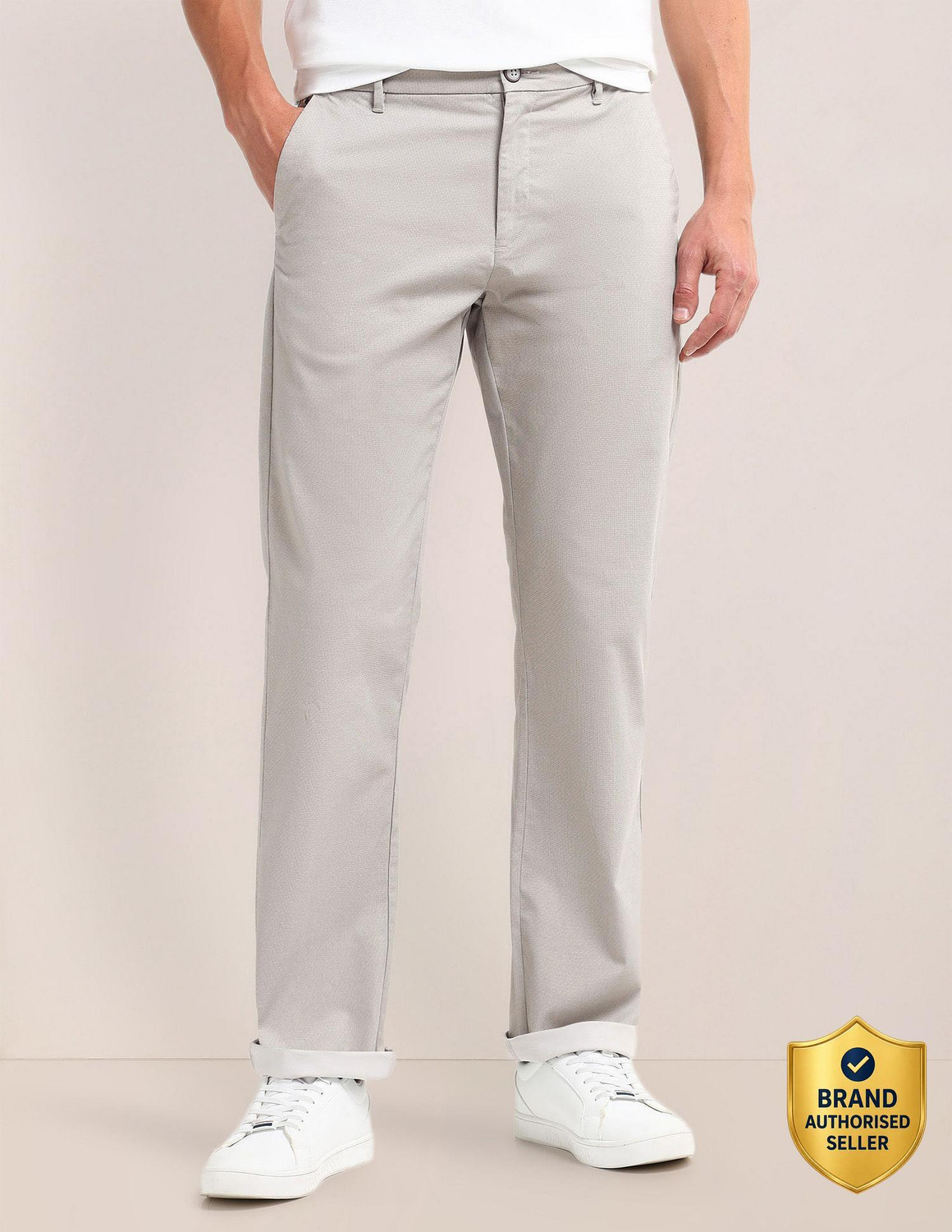 Image of U.S. POLO ASSN. Men Slim Fit Grey Cotton Blend Trousers