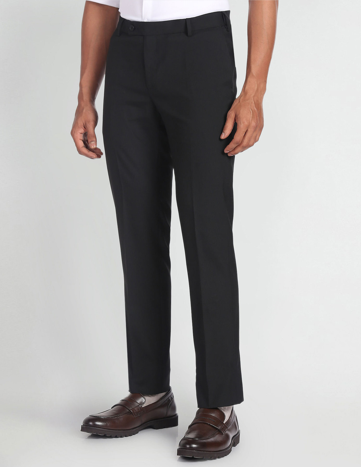 Image of Arrow Newyork Men Slim Fit Grey Polyester Trousers