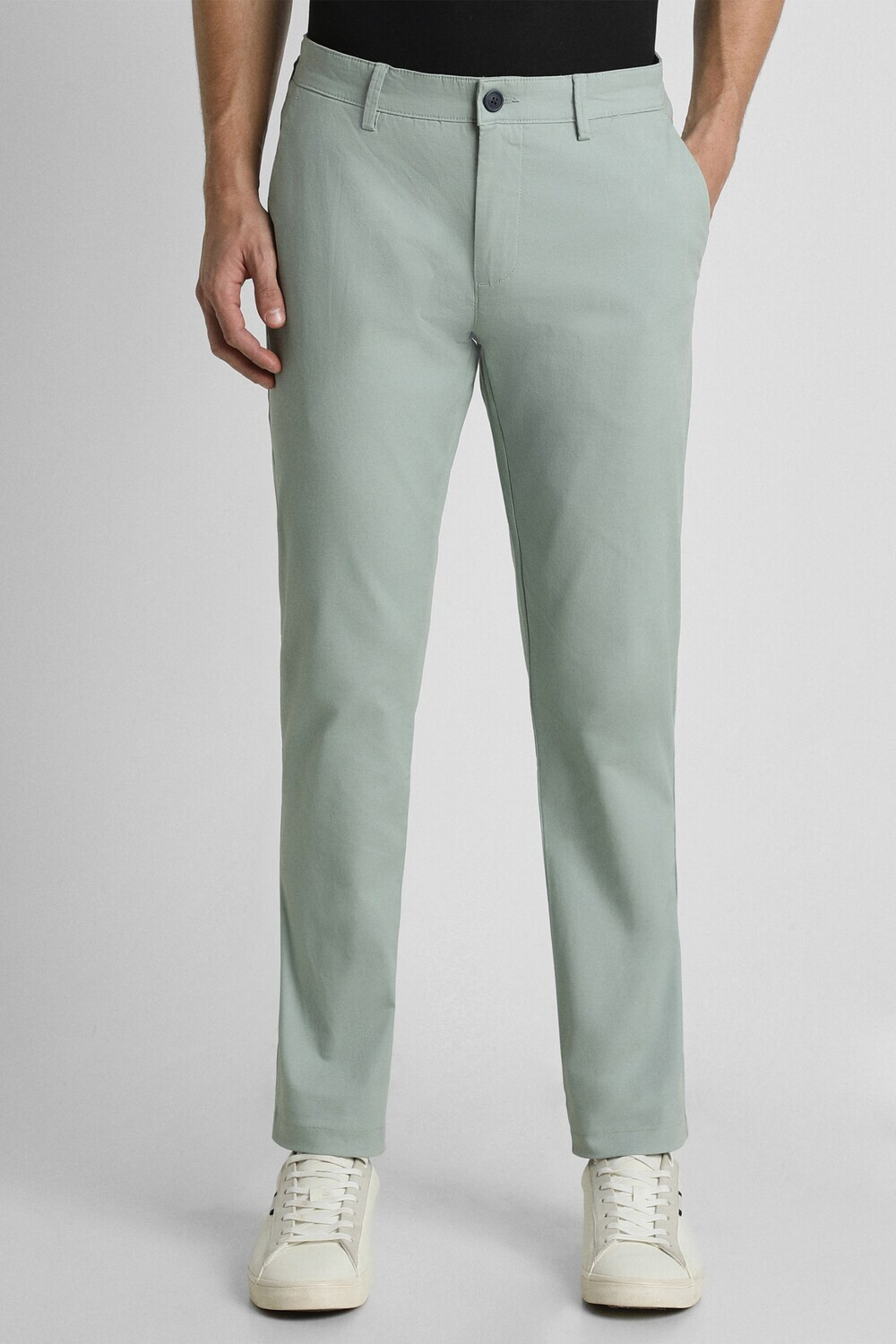 Image of PARX Men Slim Fit Beige Cotton Blend Trousers