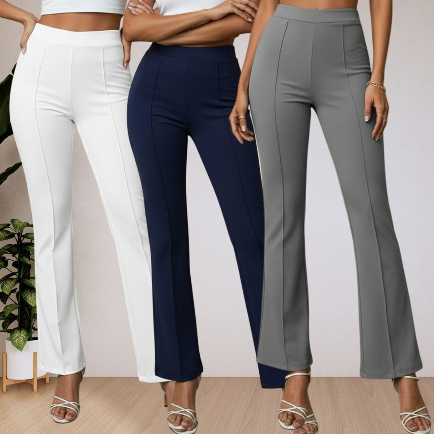 Image of Kanishk Women Regular Fit Maroon, White Cotton Blend Trousers
