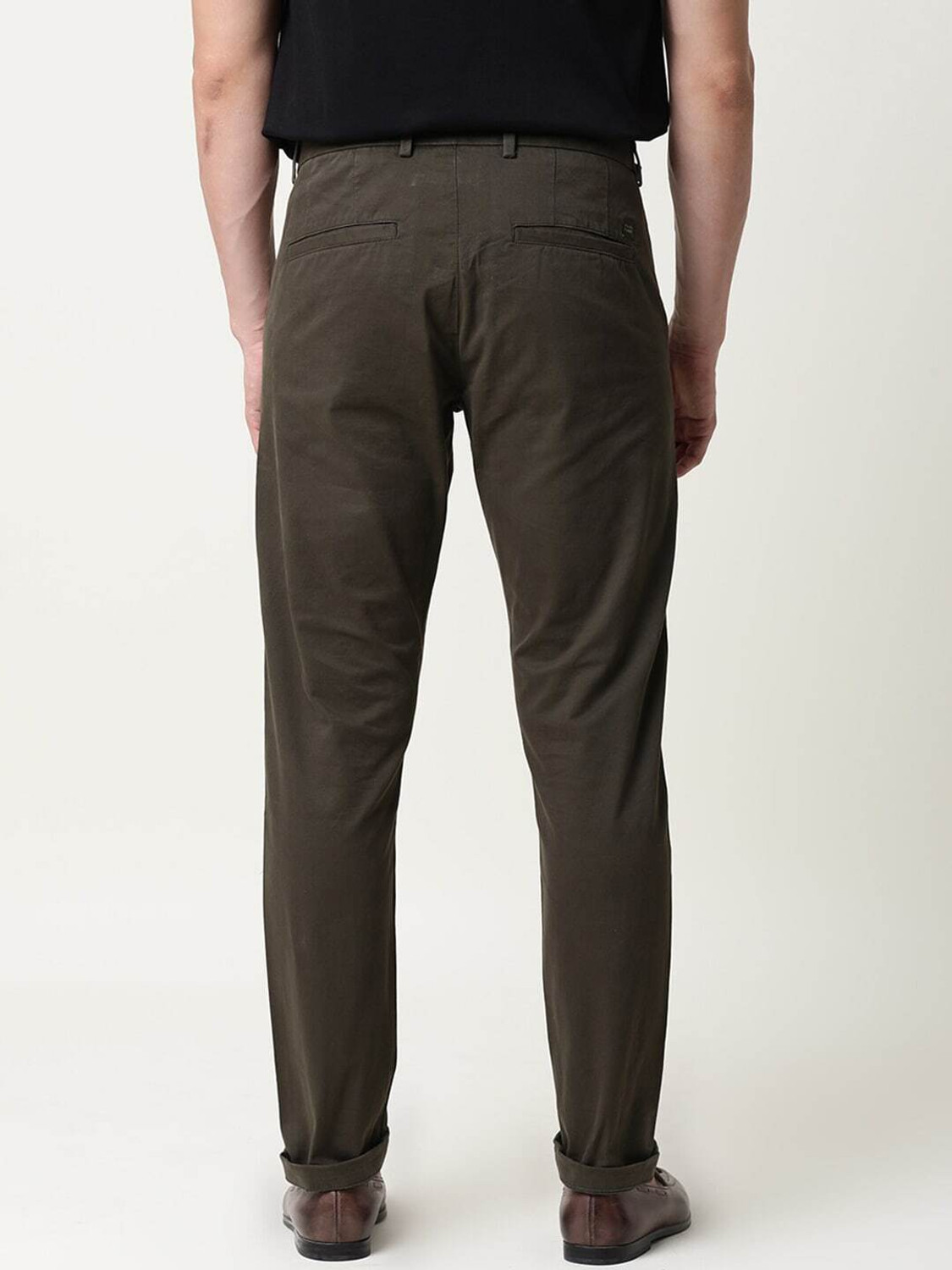 Image of RARE RABBIT Men Slim Fit Green Pure Cotton Trousers