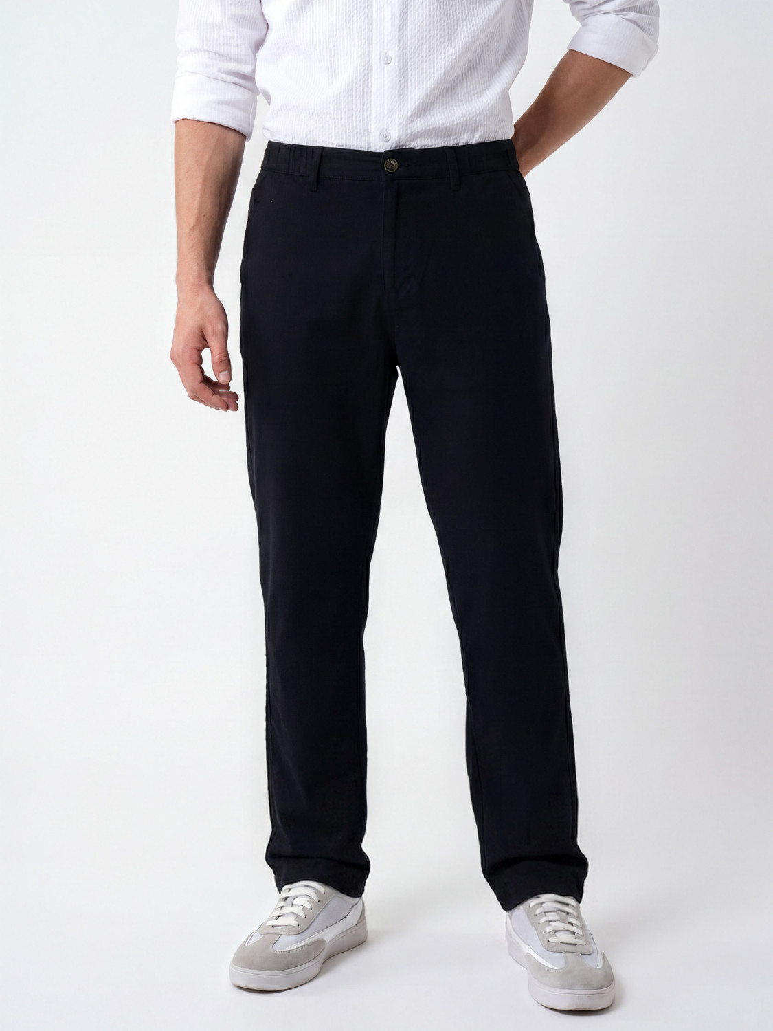 Image of THE BEAR HOUSE Men Slim Fit Grey Polyester Trousers