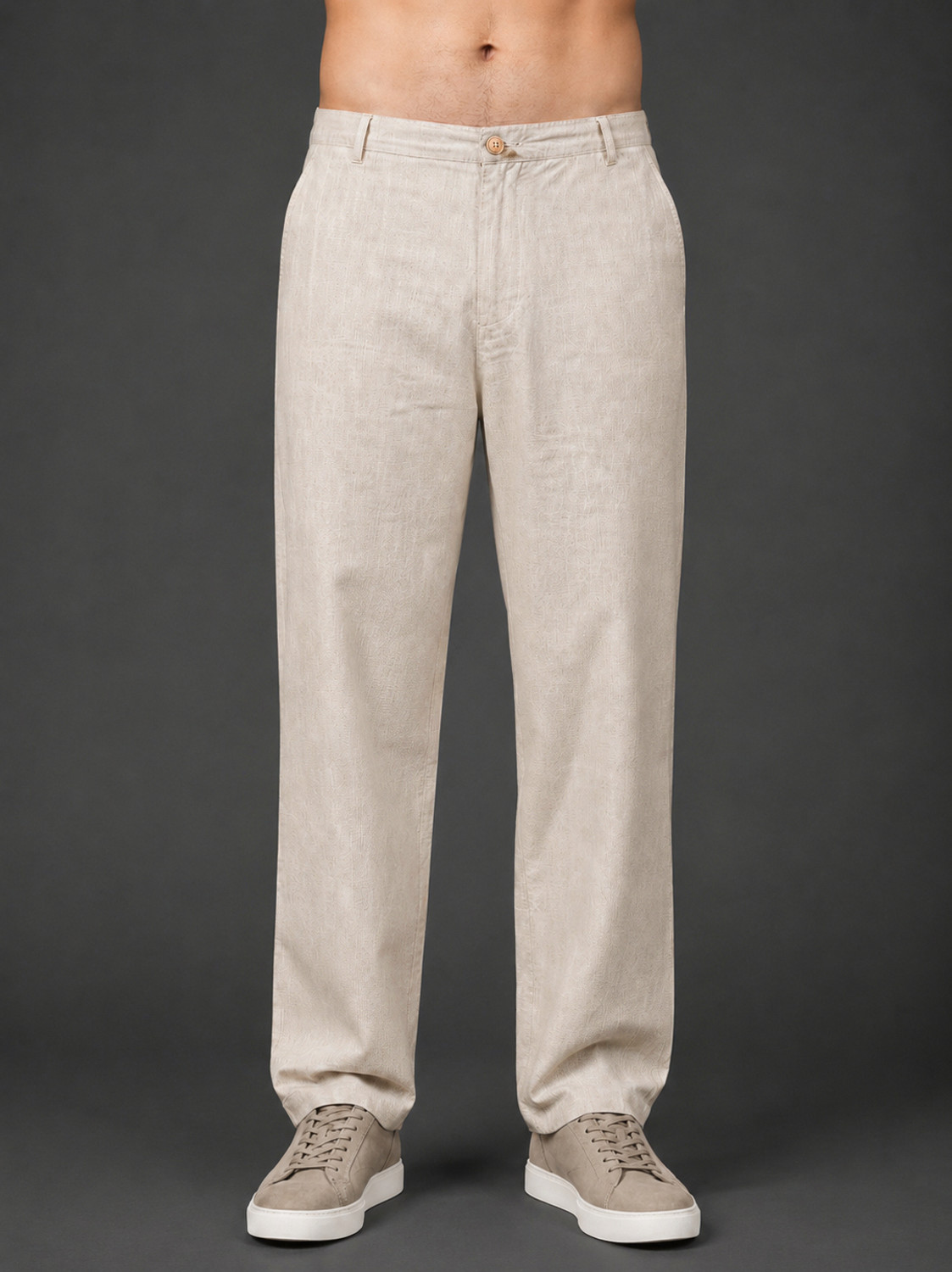 Roadster Men Beige Linen Blend Trousers - Image 1