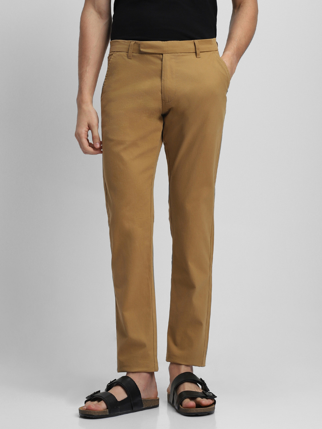 Image of Dennis Lingo Men Slim Fit Light Green Pure Cotton Trousers