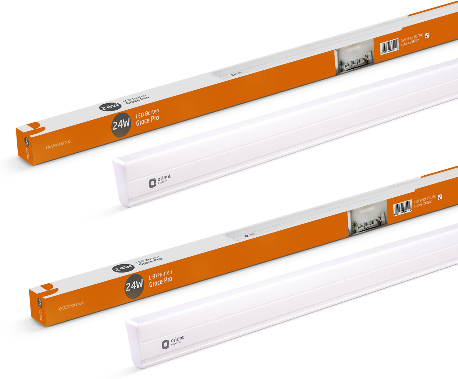 Image of Orient Electric Grace Pro 6500K Square 24W Batten,Highly Efficient & Surge Protection, Pack of 2 24 W 110 cm Tube Light (White, Pack of 2)