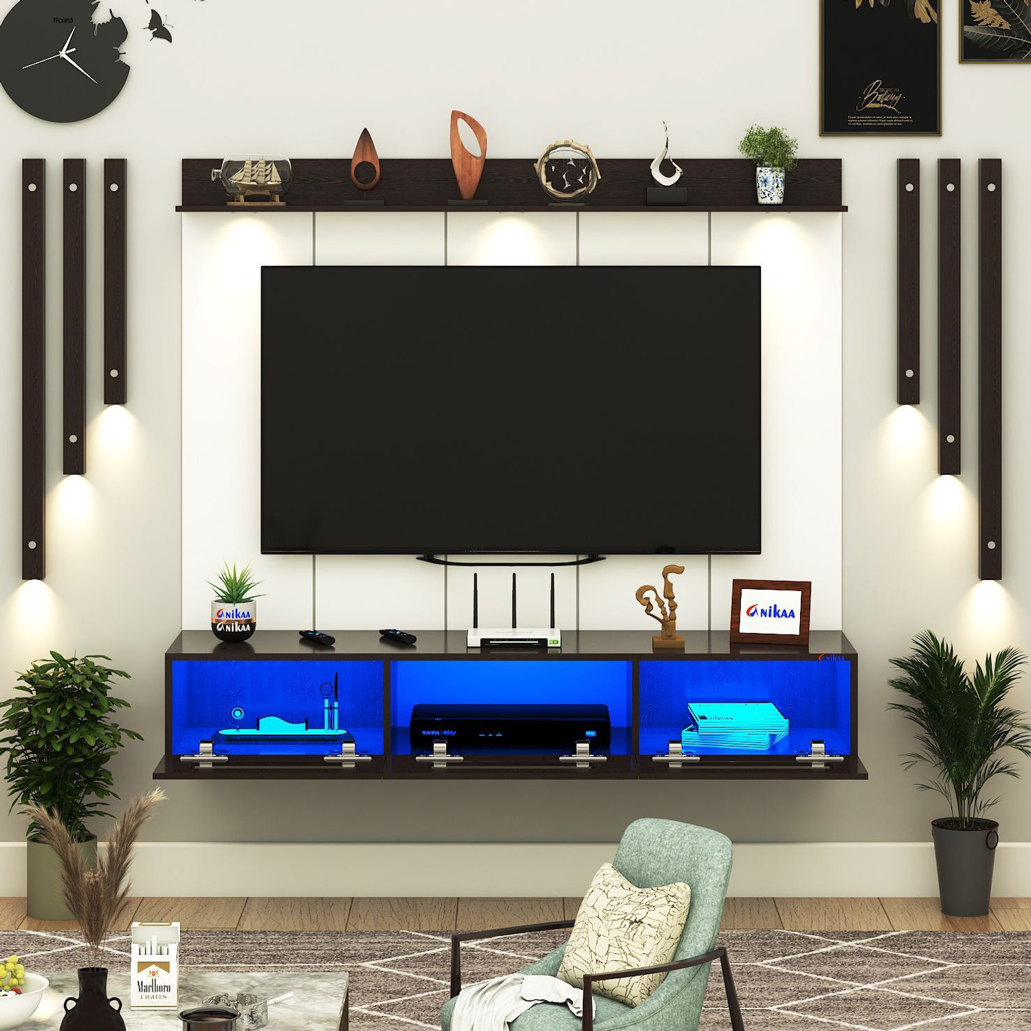 Image of BLUEWUD Engineered Wood TV Entertainment Unit (Finish Color - Brown Maple & White, DIY(Do-It-Yourself))