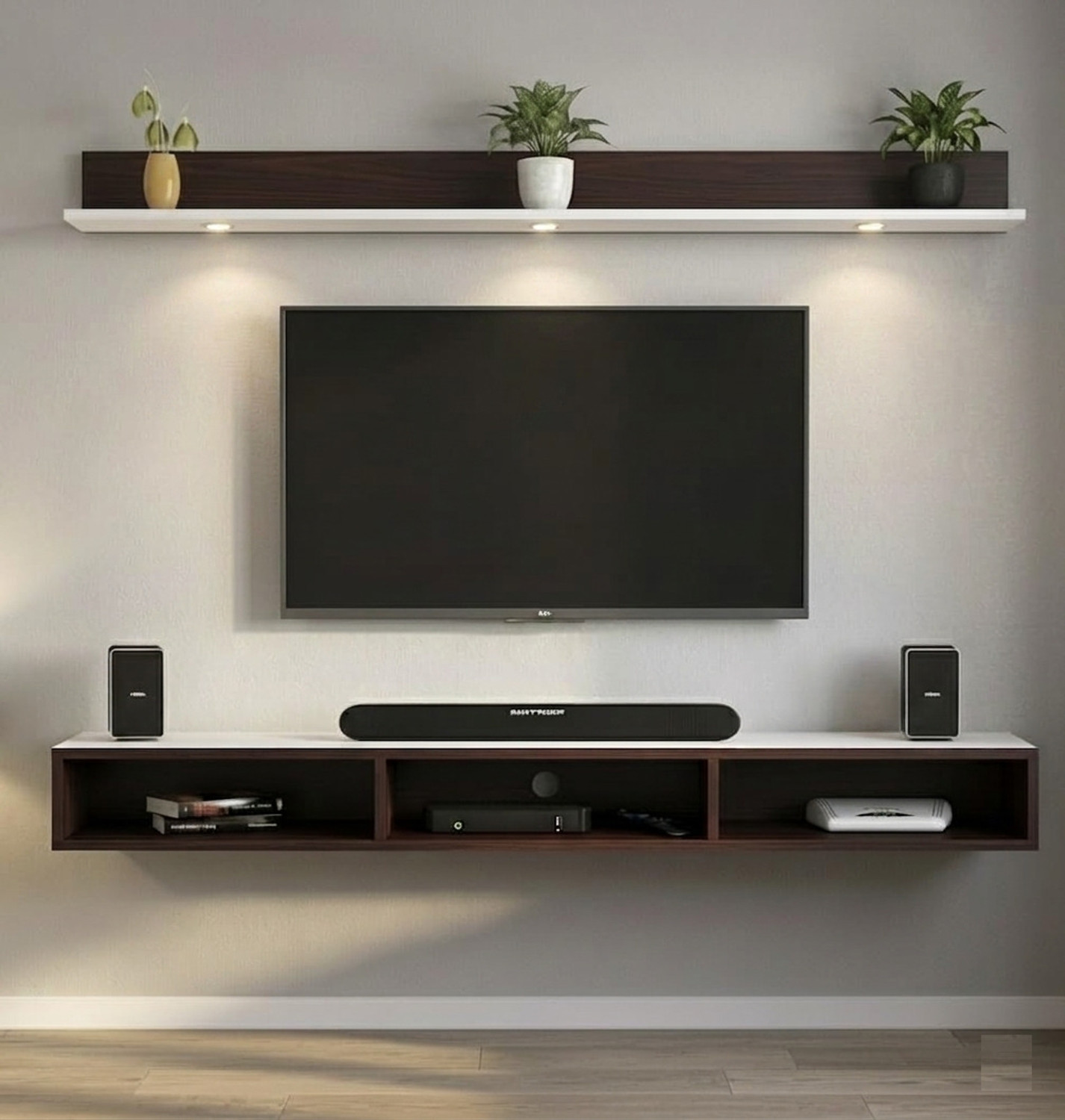 Image of FURNEASER Harrison Wall-mount Tv Unit with Back Panel, Cabinet, Stand, Rack, Shelf, Engineered Wood TV Entertainment Unit (Finish Color - White, DIY(Do-It-Yourself))