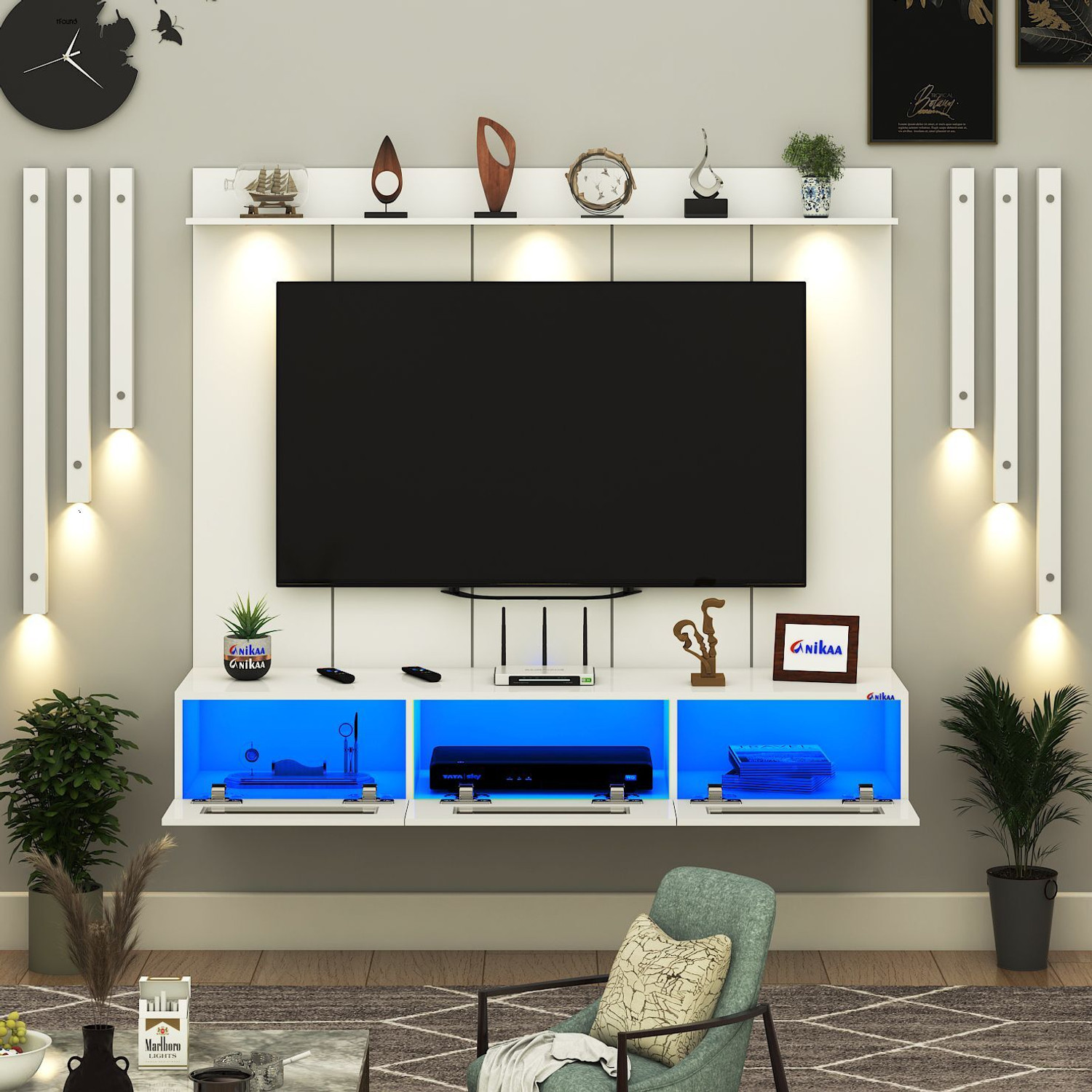 Image of BLUEWUD Engineered Wood TV Entertainment Unit (Finish Color - Brown Maple & White, DIY(Do-It-Yourself))