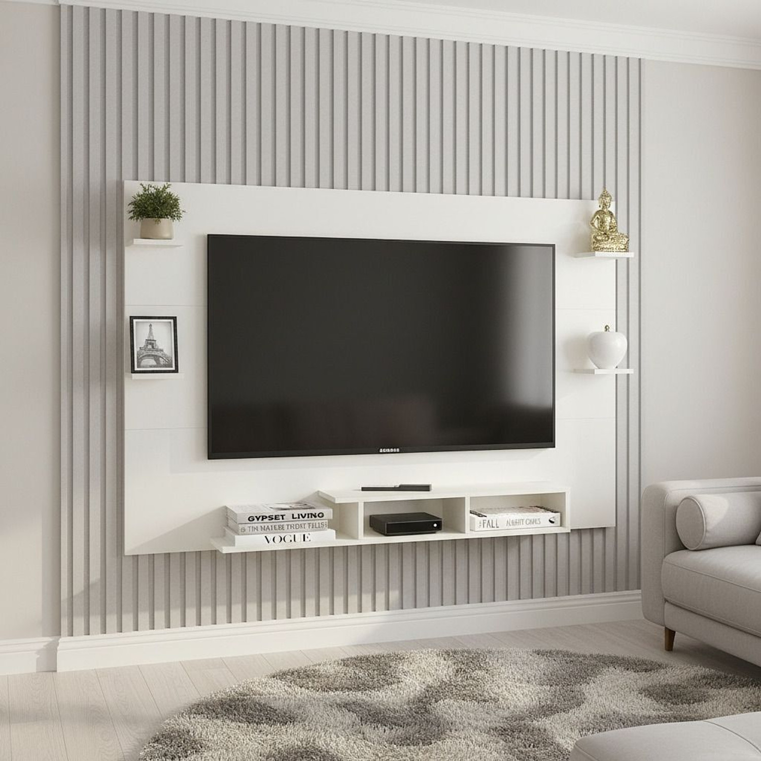 Image of FURNEASER Harrison Wall-mount Tv Unit with Back Panel, Cabinet, Stand, Rack, Shelf, Engineered Wood TV Entertainment Unit (Finish Color - White, DIY(Do-It-Yourself))