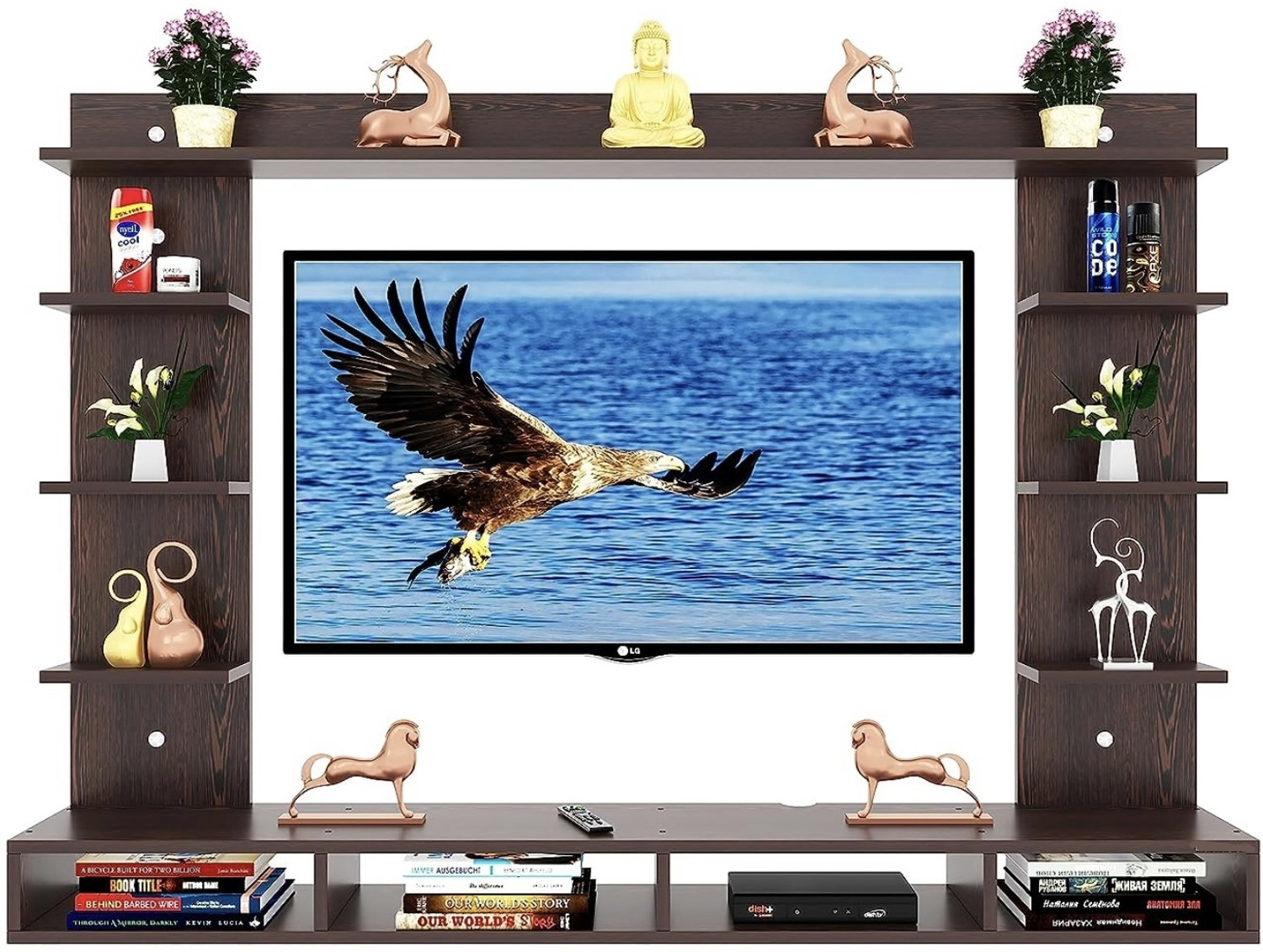 Image of FURNEASER Dexon Tv Unit | Led TV Cabinet | TV Stand for 55 inch | Engineered Wood TV Entertainment Unit (Finish Color - Exotic Teak, DIY(Do-It-Yourself))