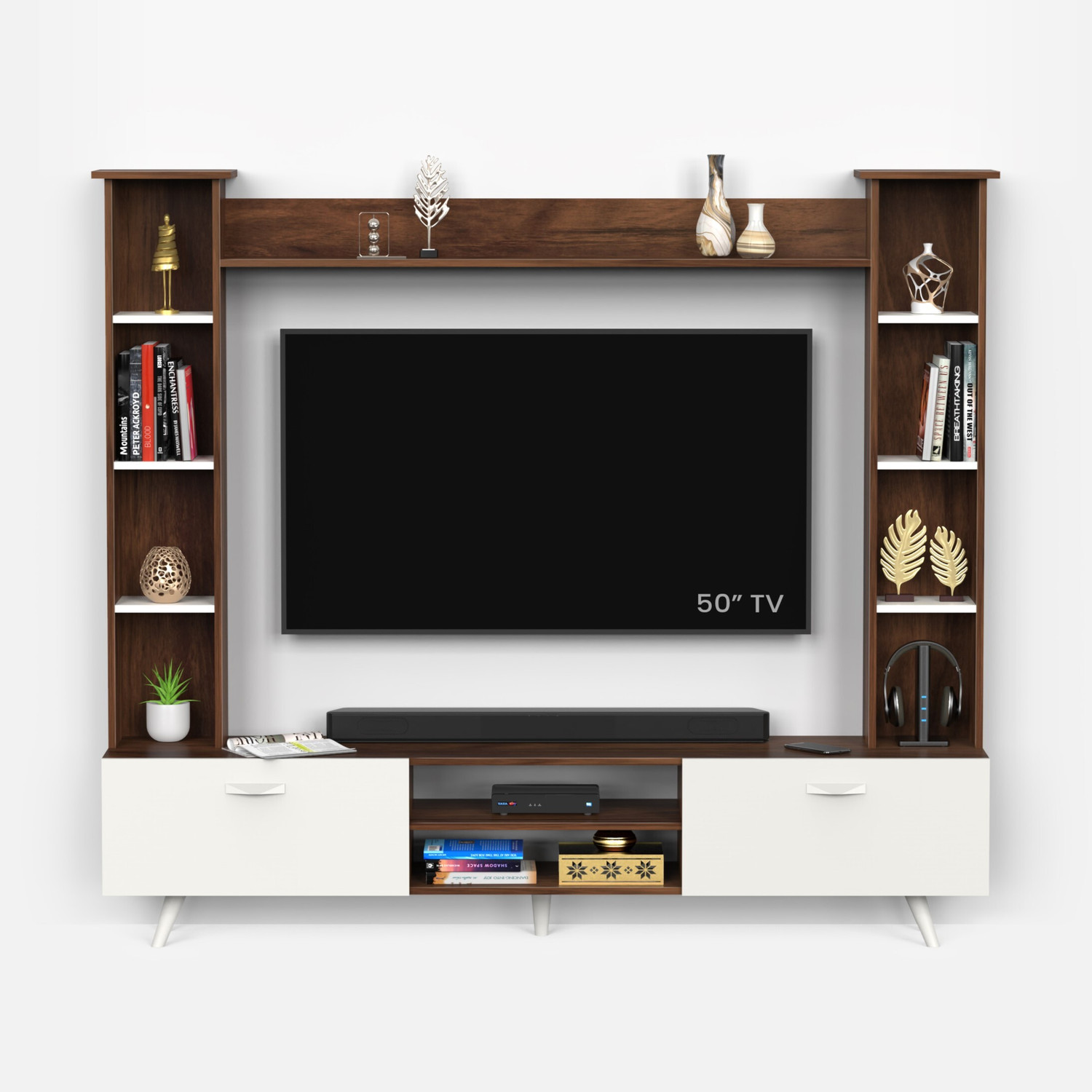 Image of BLUEWUD Engineered Wood TV Entertainment Unit (Finish Color - Brown Maple & White, DIY(Do-It-Yourself))