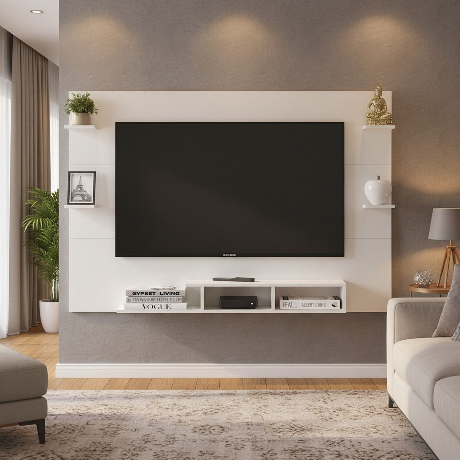 Image of FURNEASER Harrison Wall-mount Tv Unit with Back Panel, Cabinet, Stand, Rack, Shelf, Engineered Wood TV Entertainment Unit (Finish Color - White, DIY(Do-It-Yourself))