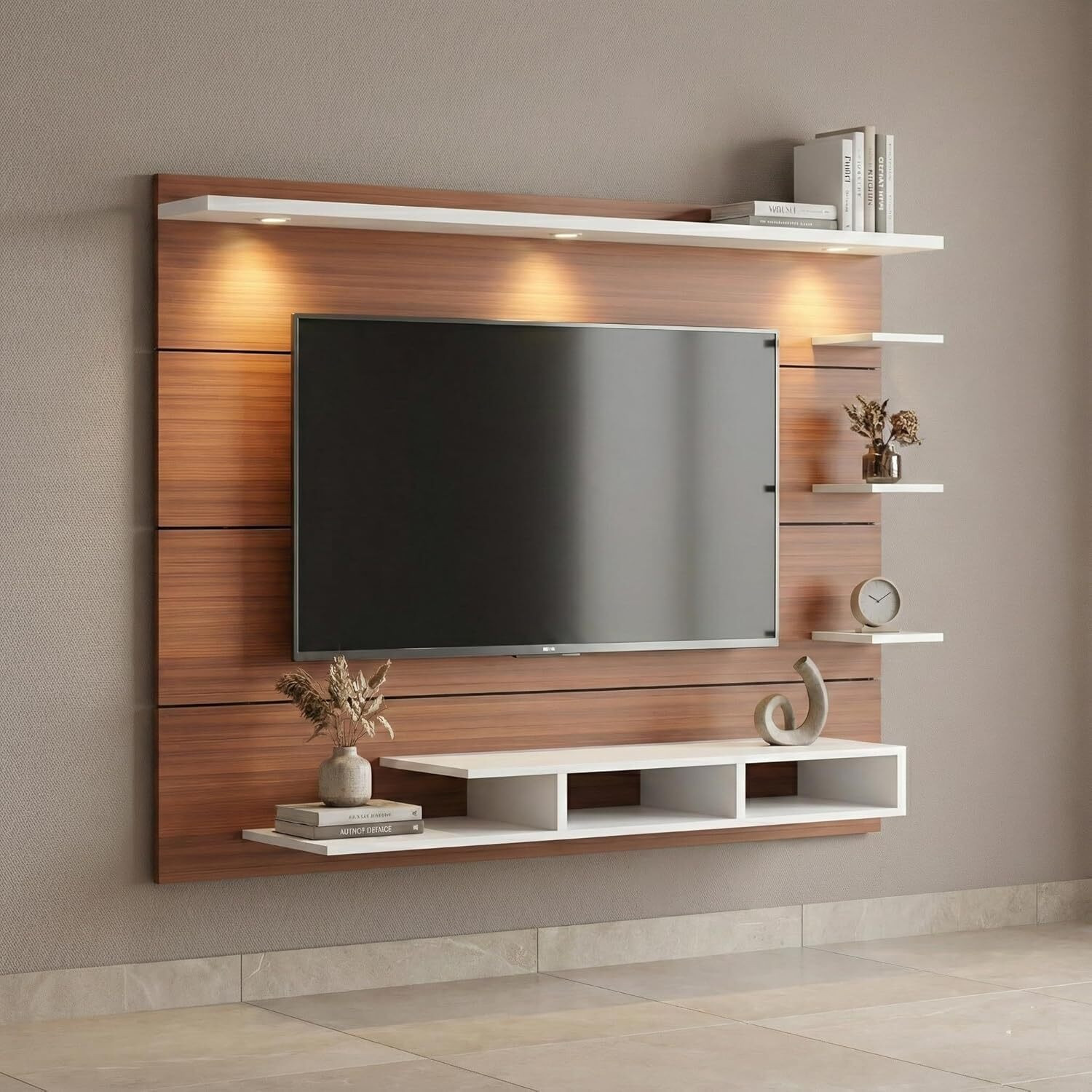 Image of FURNEASER Harrison Wall-mount Tv Unit with Back Panel, Cabinet, Stand, Rack, Shelf, Engineered Wood TV Entertainment Unit (Finish Color - White, DIY(Do-It-Yourself))