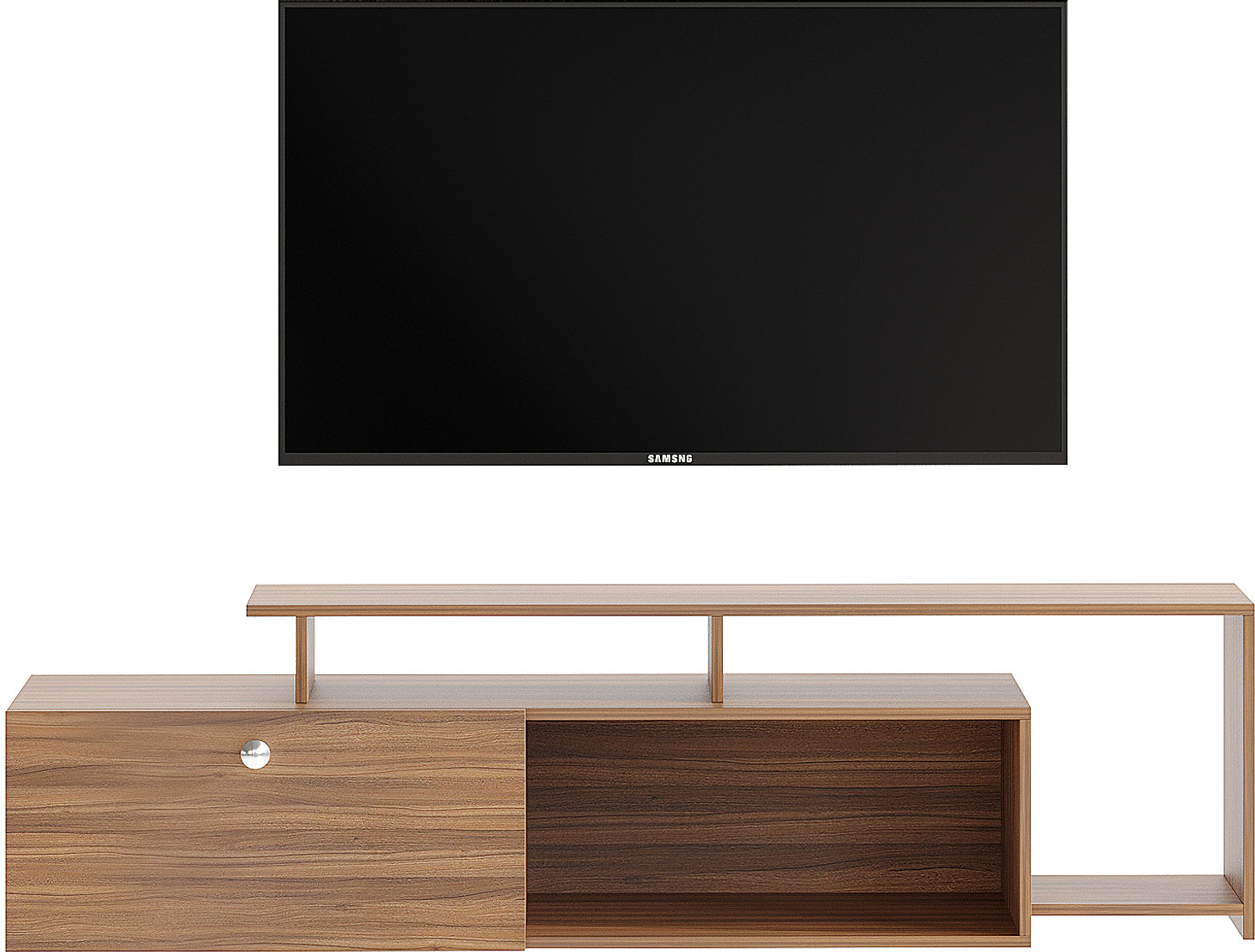 Image of FURNEASER Dexon Tv Unit | Led TV Cabinet | TV Stand for 55 inch | Engineered Wood TV Entertainment Unit (Finish Color - Exotic Teak, DIY(Do-It-Yourself))