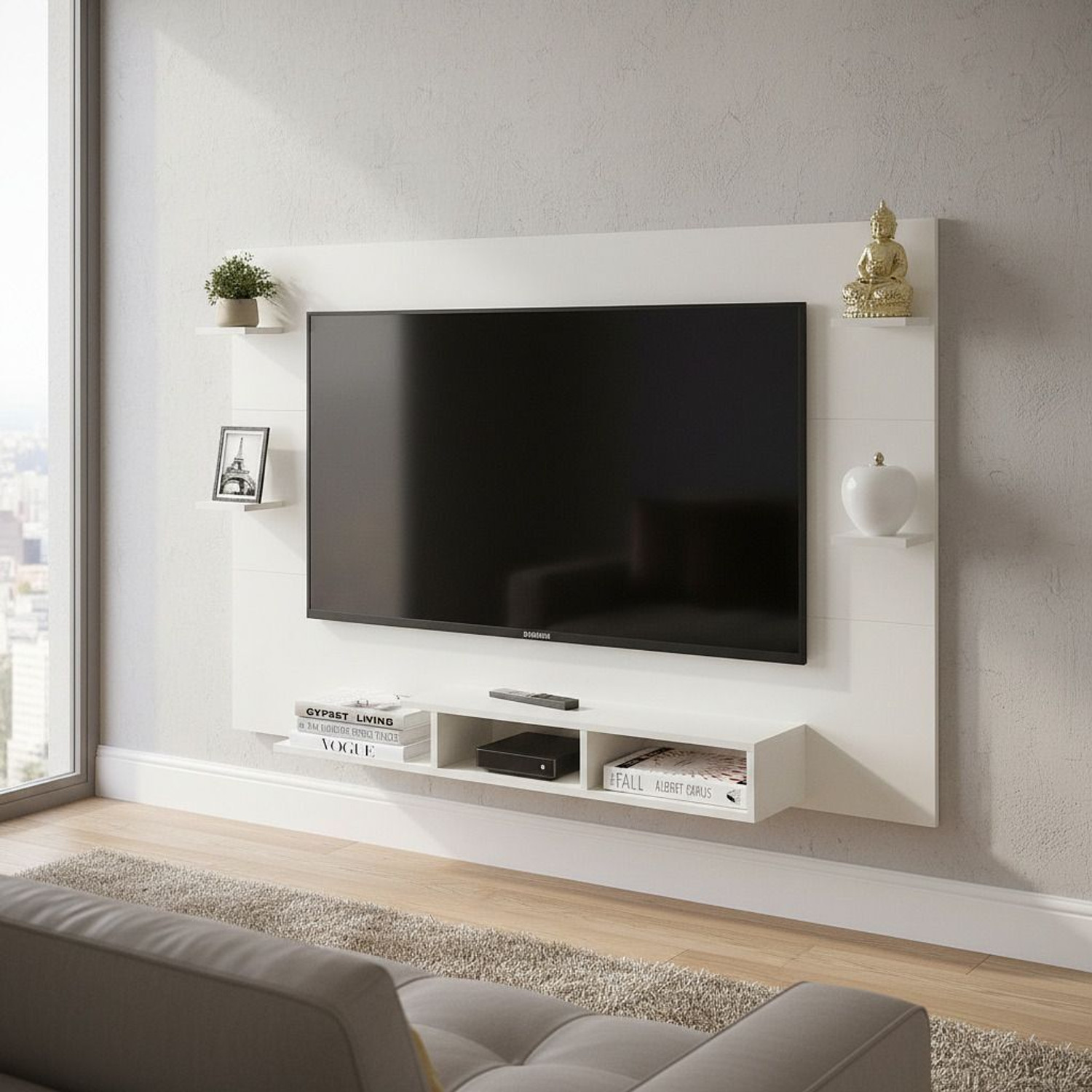 Image of FURNEASER Harrison Wall-mount Tv Unit with Back Panel, Cabinet, Stand, Rack, Shelf, Engineered Wood TV Entertainment Unit (Finish Color - White, DIY(Do-It-Yourself))