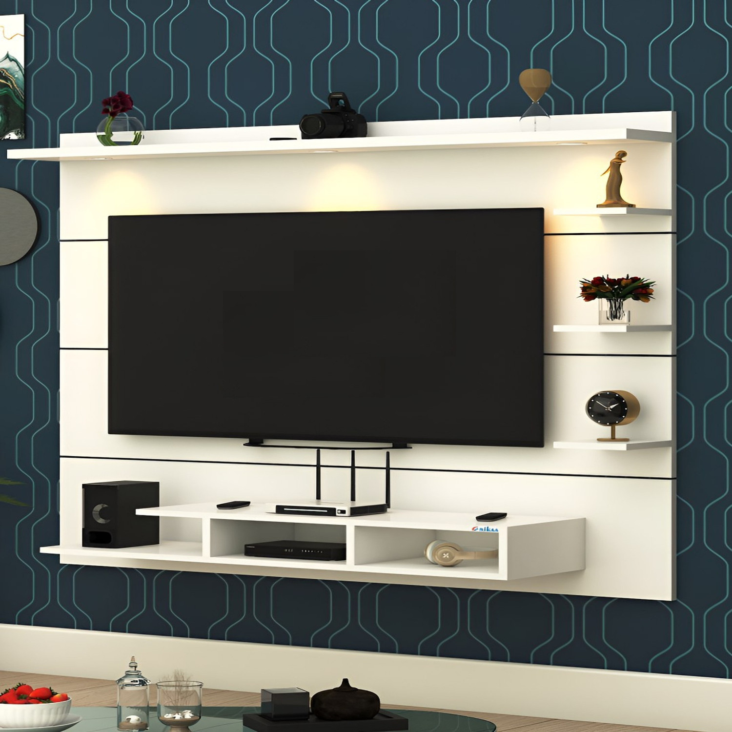 Image of FURNEASER Harrison Wall-mount Tv Unit with Back Panel, Cabinet, Stand, Rack, Shelf, Engineered Wood TV Entertainment Unit (Finish Color - White, DIY(Do-It-Yourself))