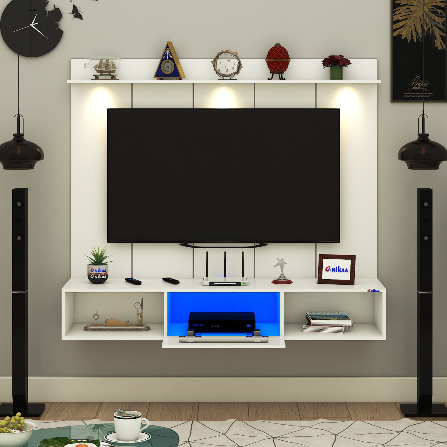 Image of Madesa 187cm Width, Modern Engineered Wood TV Entertainment Unit (Finish Color - Brown, Knock Down)