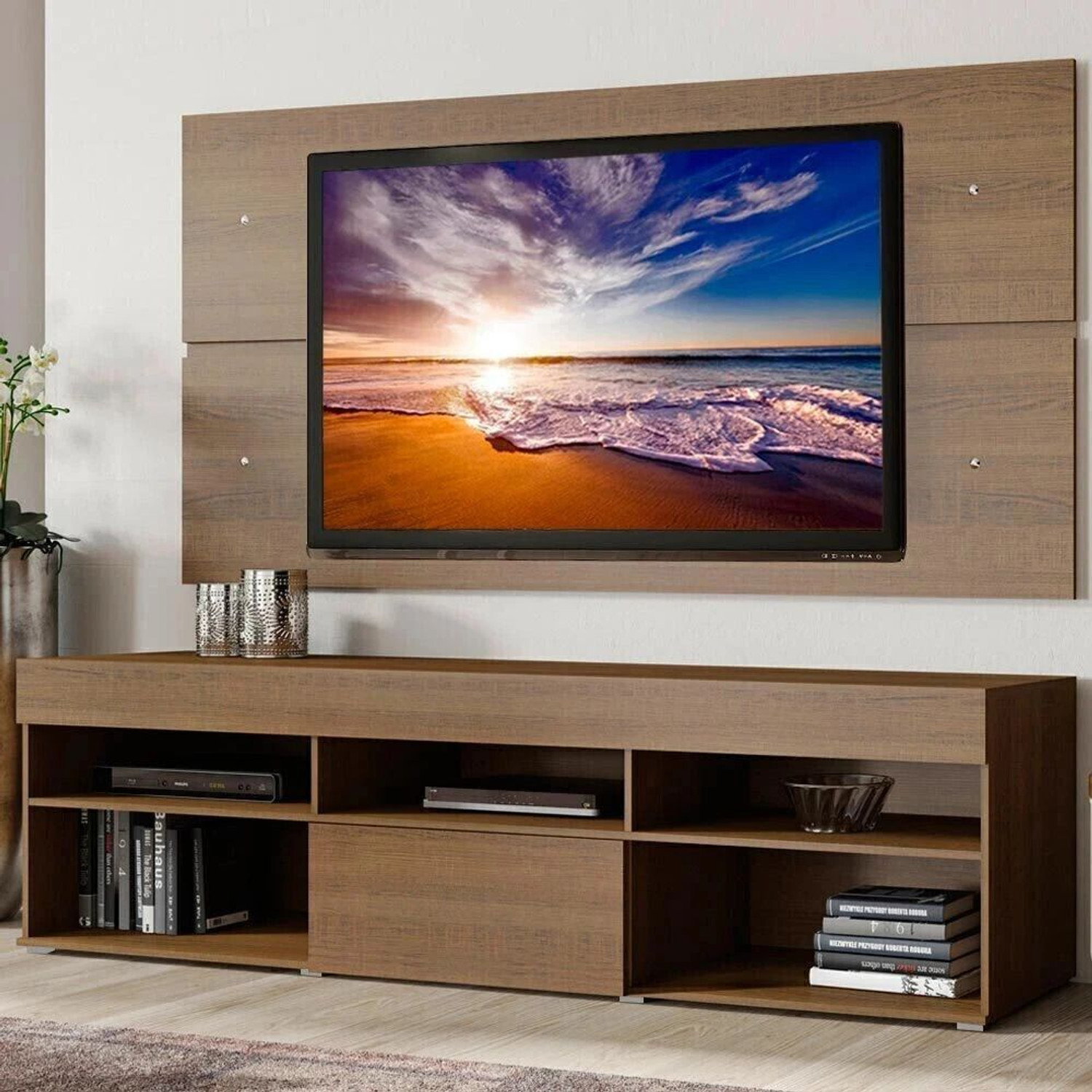 Image of Madesa 187cm Width, Modern Engineered Wood TV Entertainment Unit (Finish Color - Brown, Knock Down)