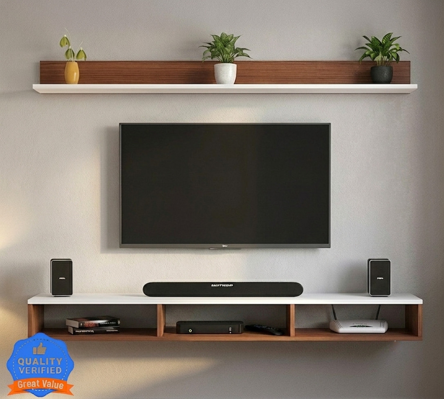 Image of FURNEASER Harrison Wall-mount Tv Unit with Back Panel, Cabinet, Stand, Rack, Shelf, Engineered Wood TV Entertainment Unit (Finish Color - White, DIY(Do-It-Yourself))