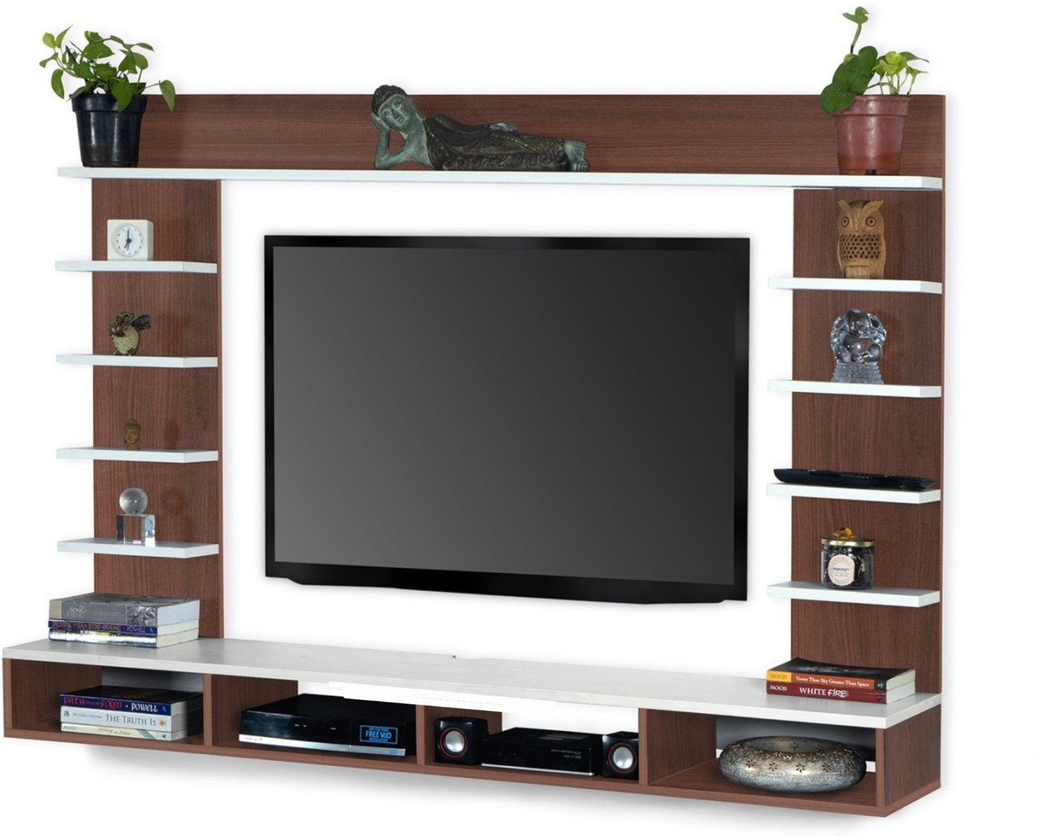 Image of FURNEASER Dexon Tv Unit | Led TV Cabinet | TV Stand for 55 inch | Engineered Wood TV Entertainment Unit (Finish Color - Exotic Teak, DIY(Do-It-Yourself))
