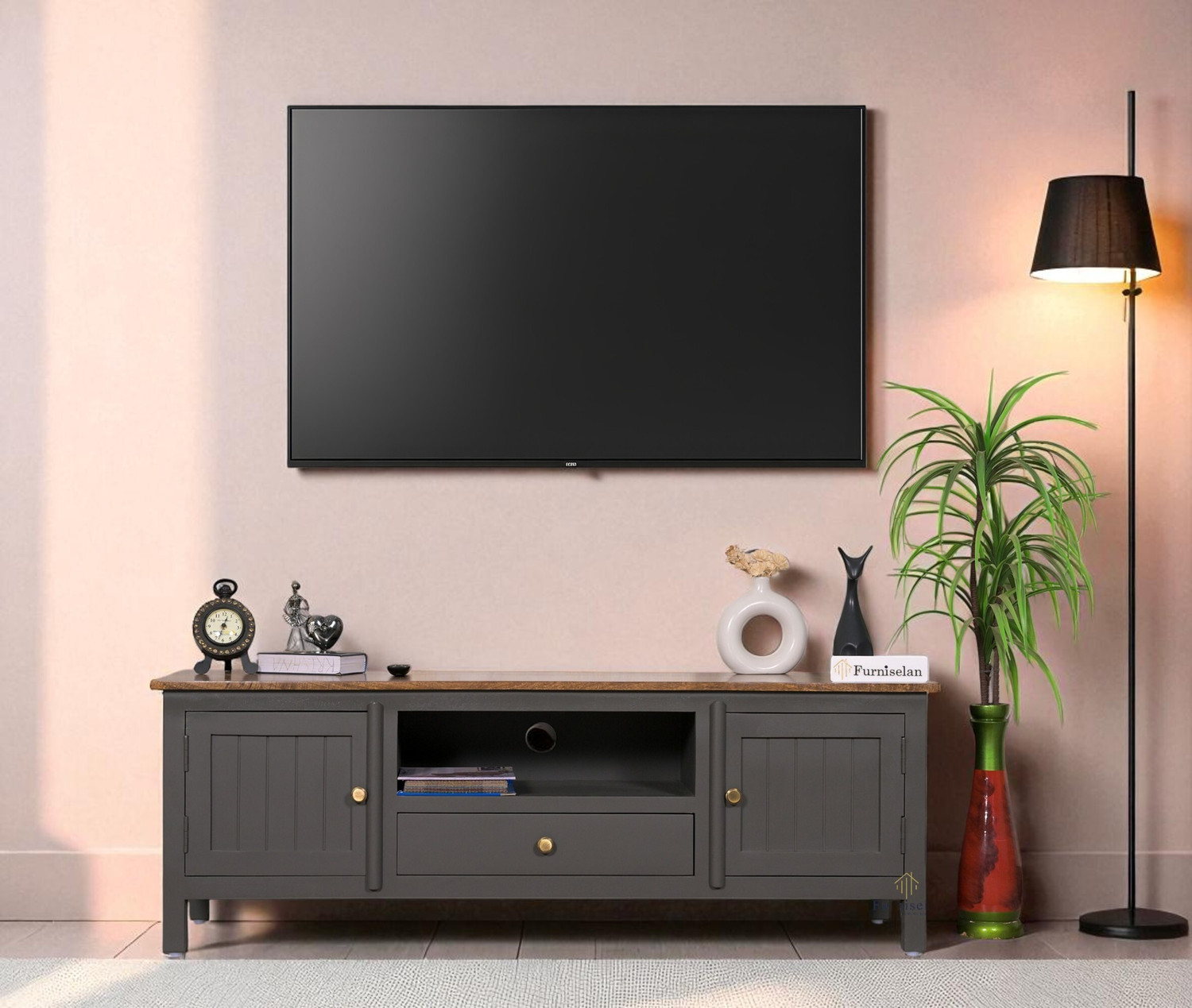 Image of Shree Jeen Mata Enterprises Solid Wood TV Cabinet|Wooden TV Rack|Sheesham Wood TV Entertainment Unit|TV Rack Solid Wood TV Entertainment Unit (Finish Color - Honey Teak, Pre-assembled)