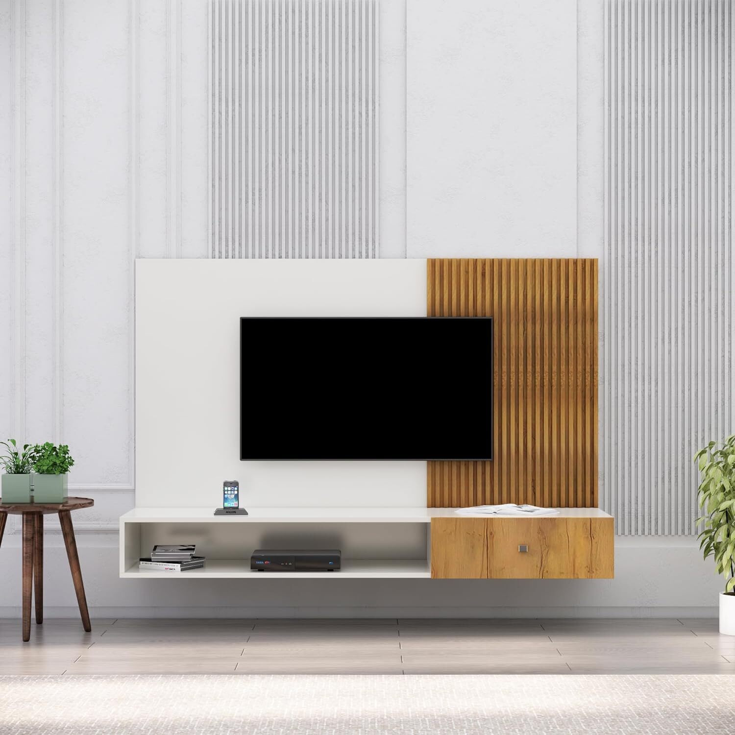 Image of Madesa 187cm Width, Modern Engineered Wood TV Entertainment Unit (Finish Color - Brown, Knock Down)