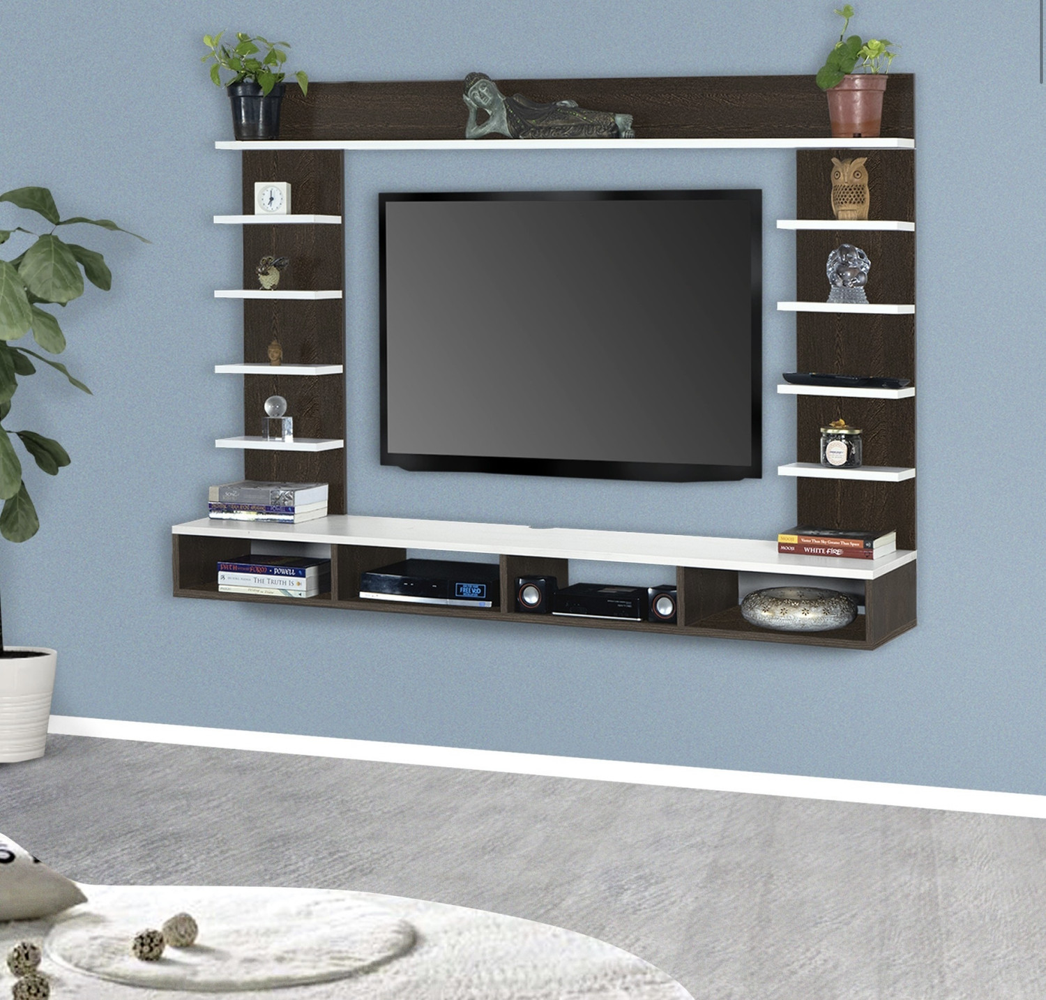 Image of BLUEWUD Engineered Wood TV Entertainment Unit (Finish Color - Brown Maple & White, DIY(Do-It-Yourself))